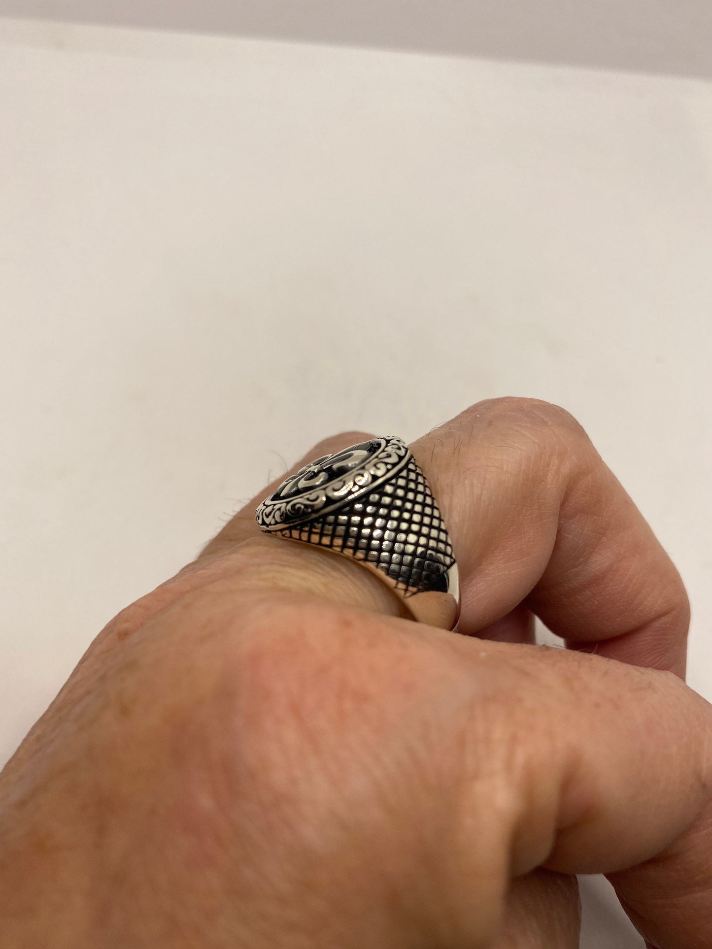 Vintage Gothic Silver Sterling Silver Fleur De Lis Mens Ring