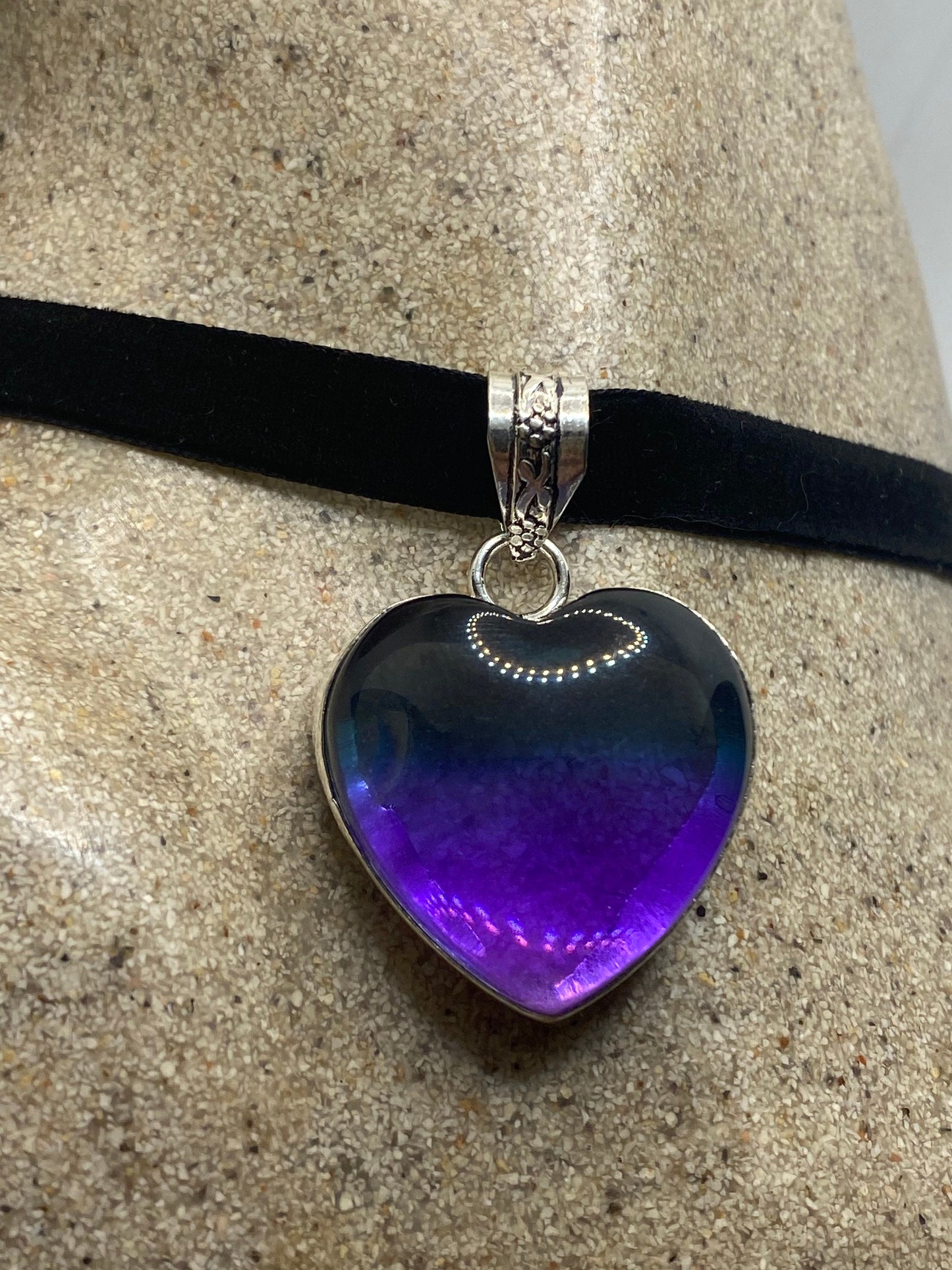 Vintage Heart Antique Purple Glass Choker Necklace