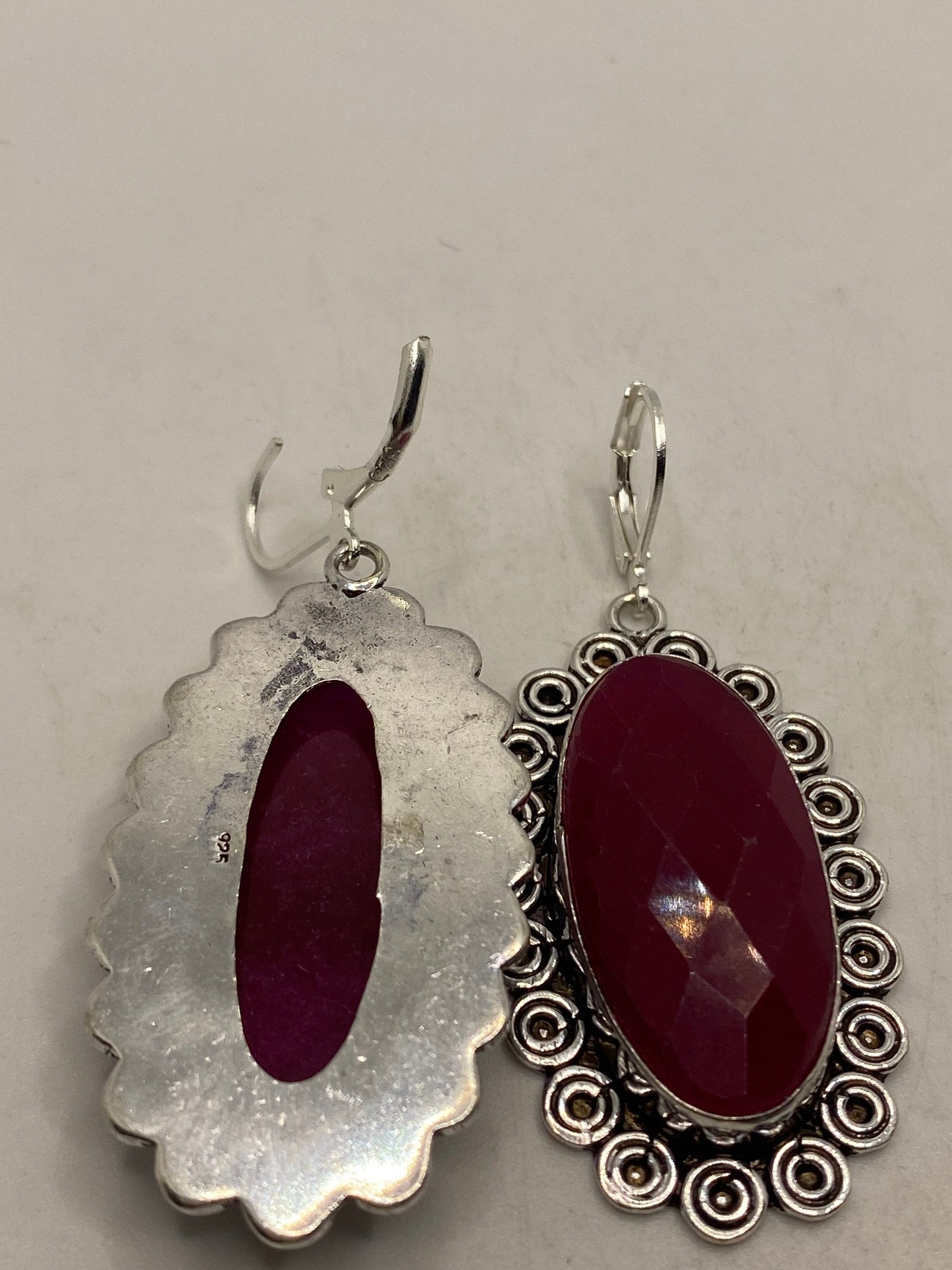 Vintage Raw Ruby LeverBack 925 Sterling Silver Earrings