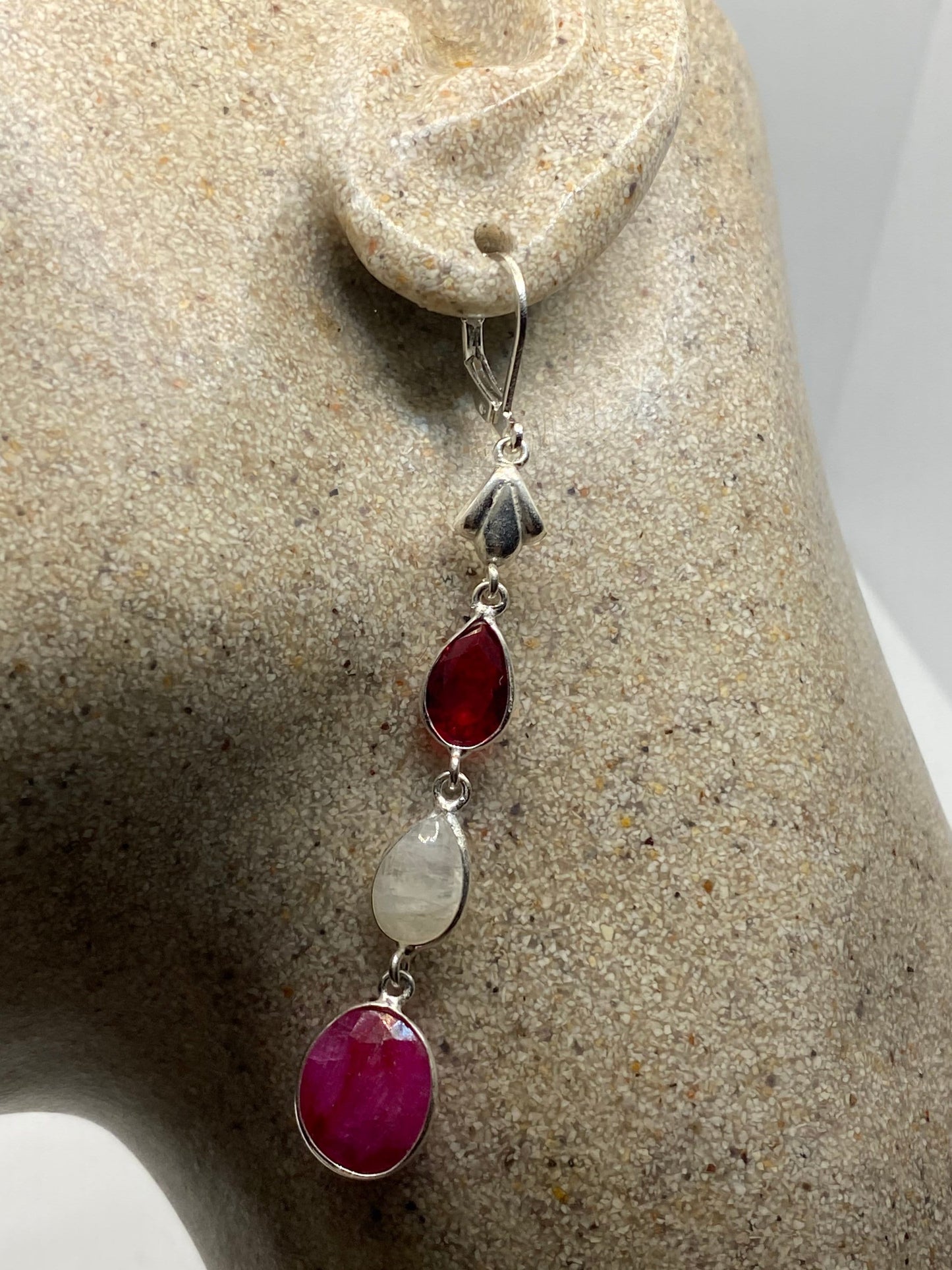 Vintage Raw Ruby LeverBack 925 Sterling Silver Earrings