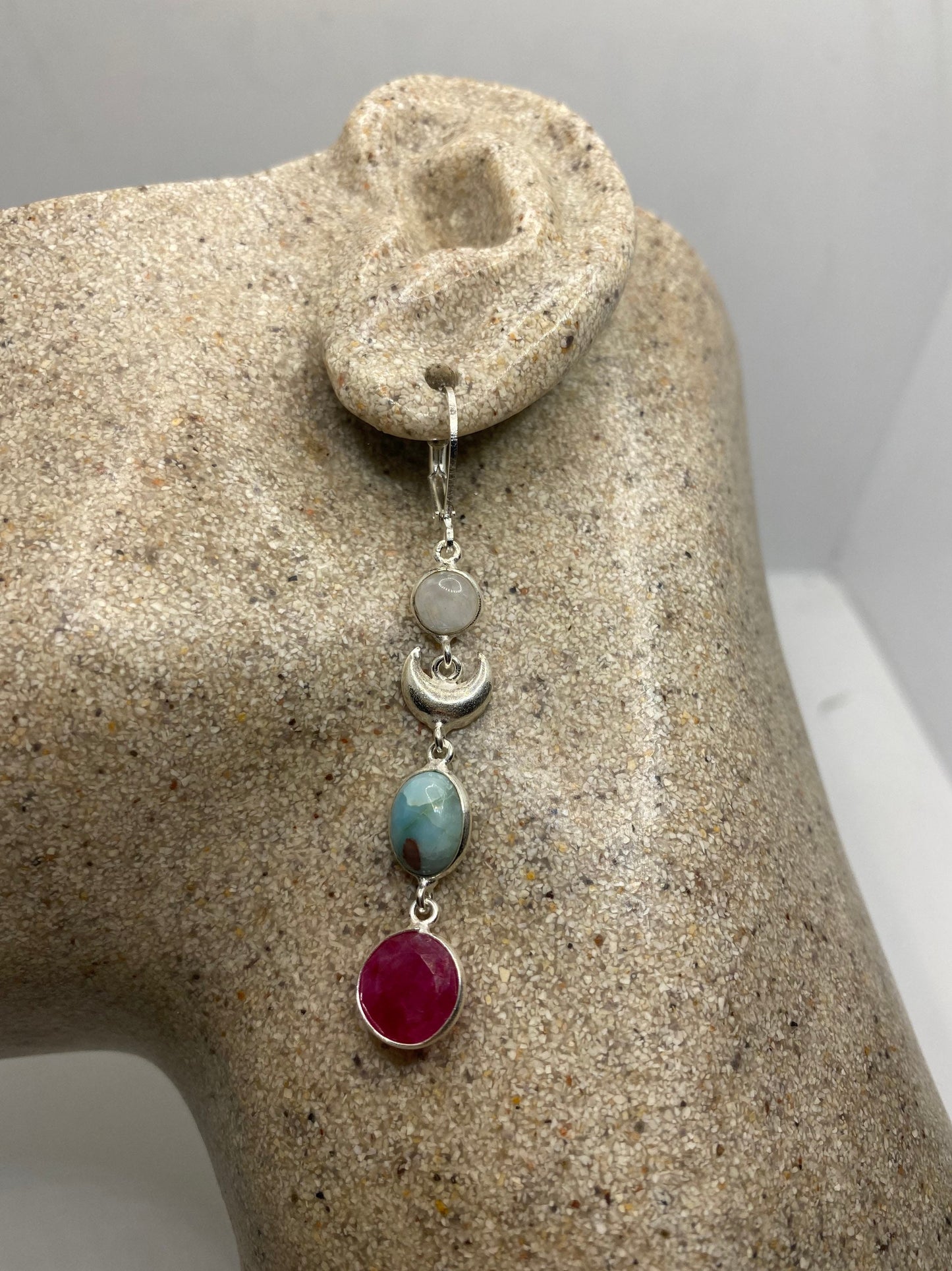 Vintage Raw Ruby LeverBack 925 Sterling Silver Earrings