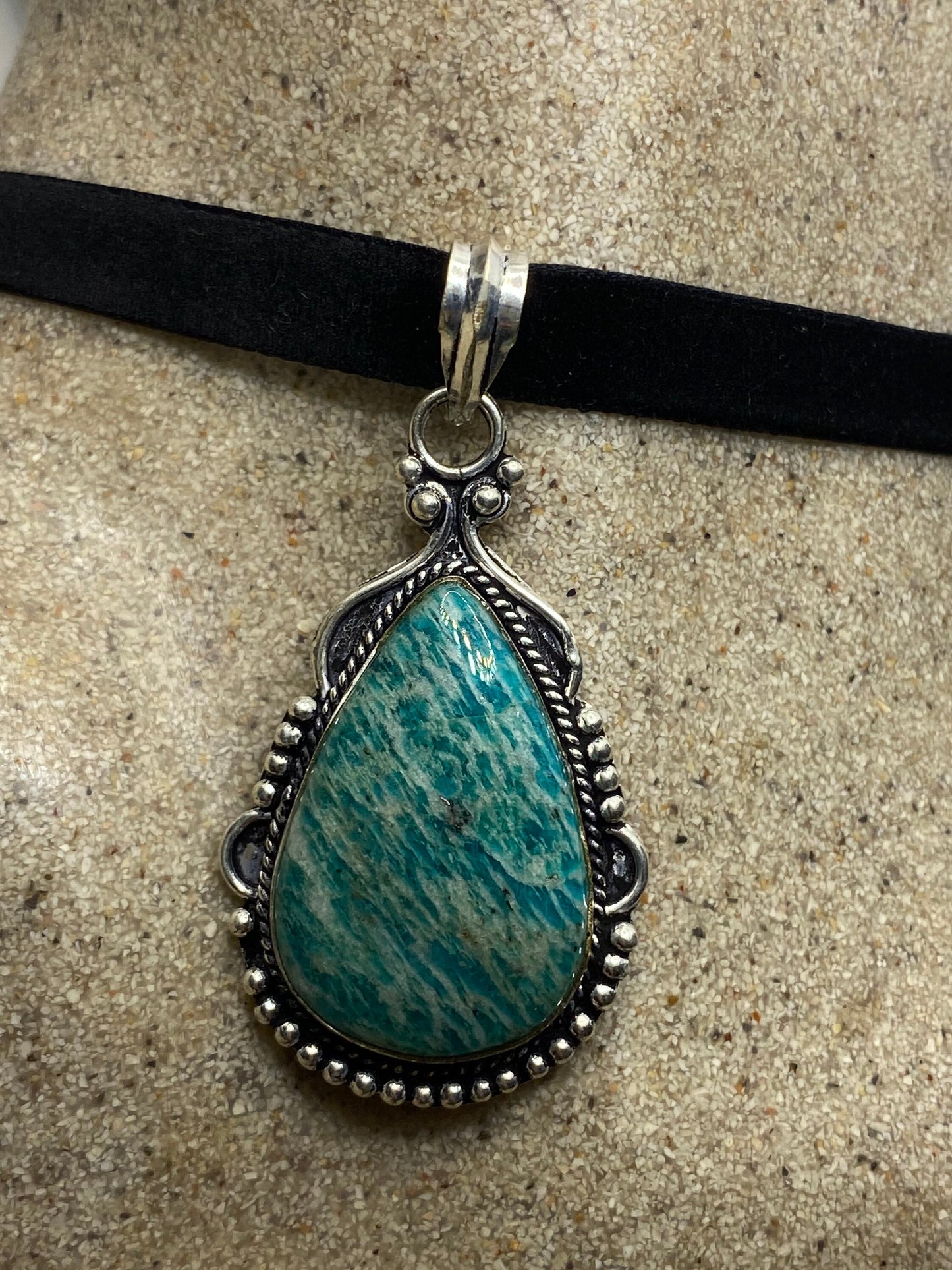 Vintage Green Amazonite Choker Pendant