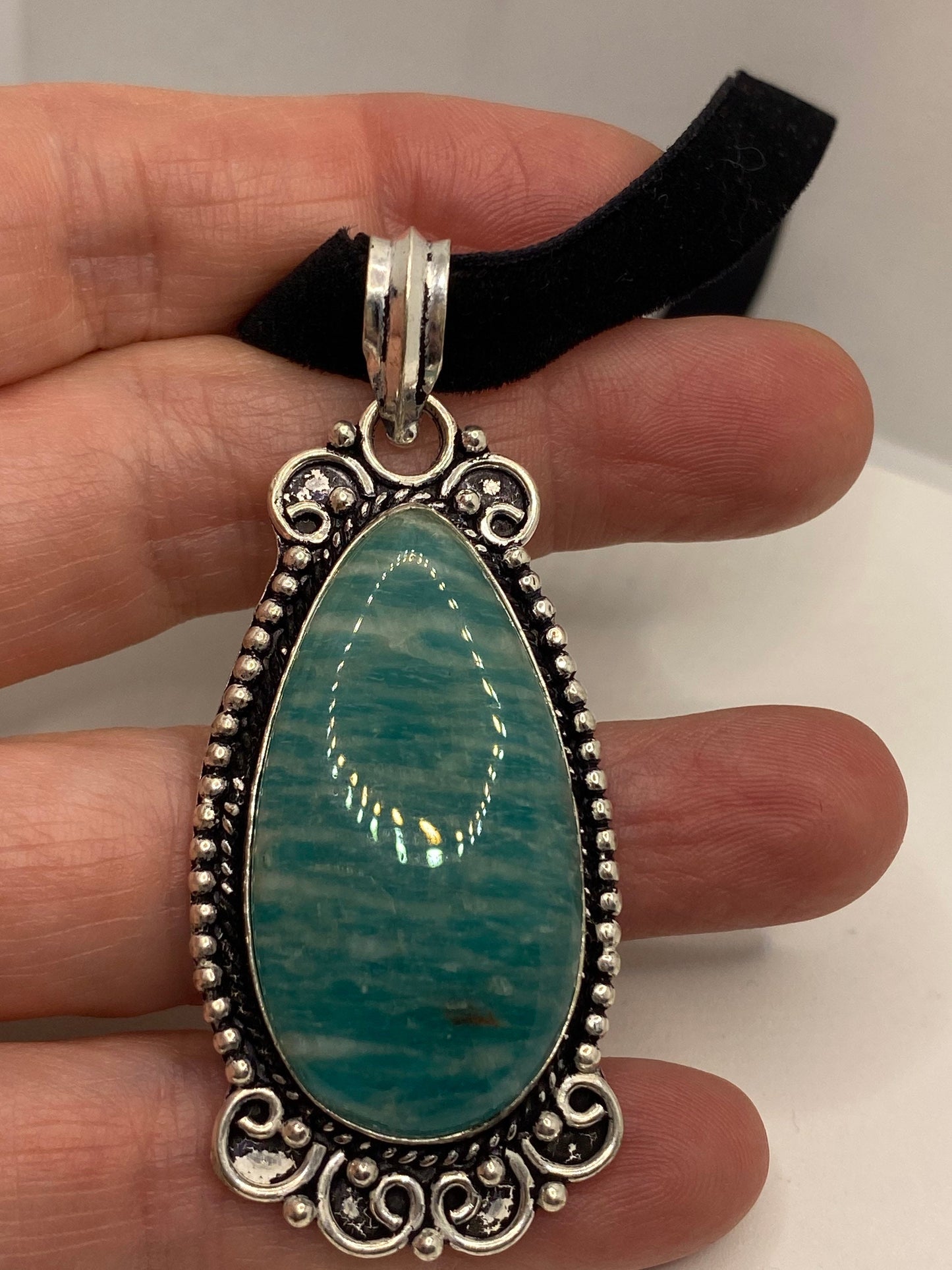 Vintage Green Amazonite Choker Pendant