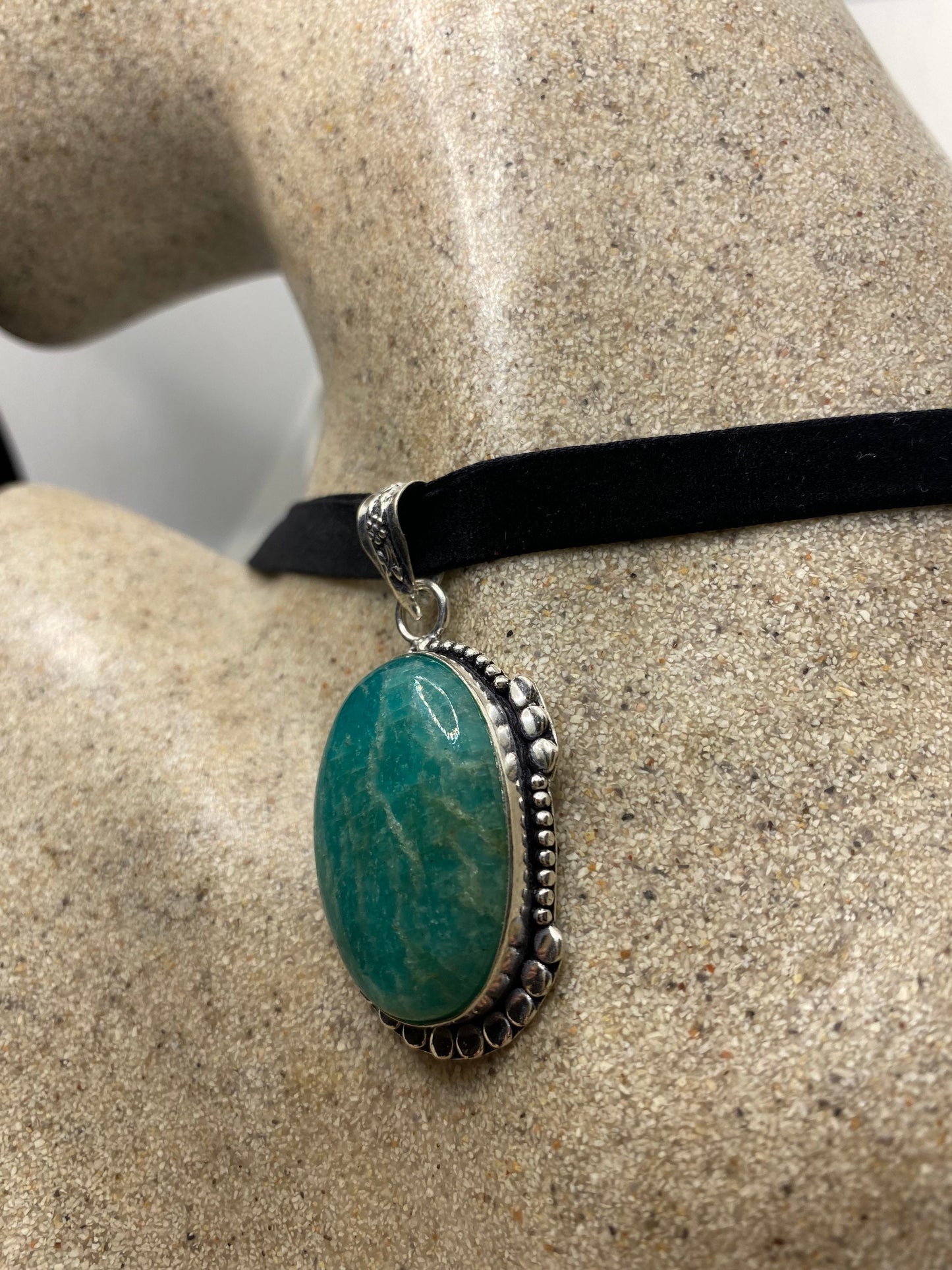Vintage Green Amazonite Choker Pendant