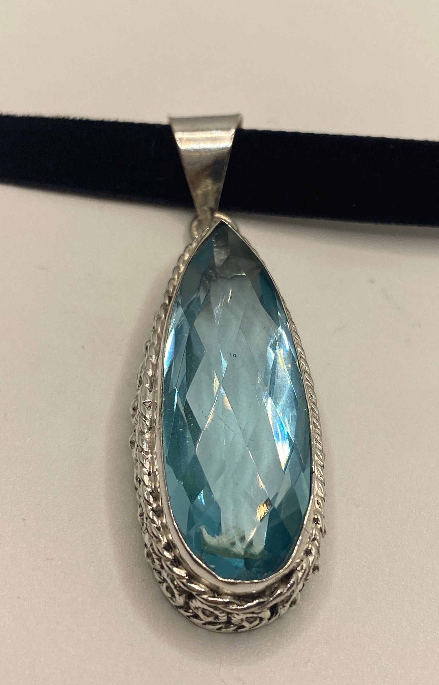 Antique Aqua Blue Volcanic Glass Choker Necklace