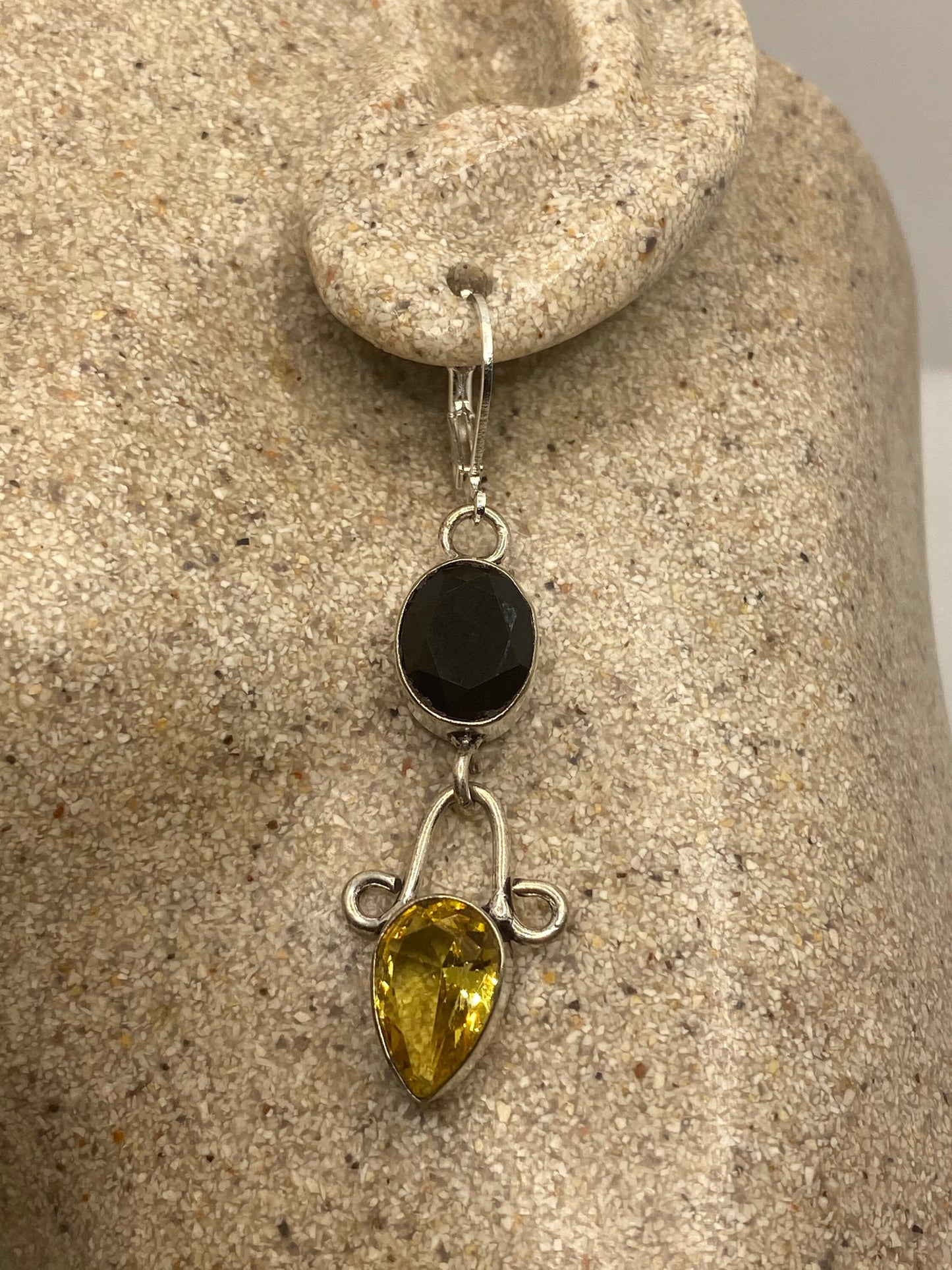 Vintage Black Onyx Earrings 925 Sterling Silver Deco Dangle Chandelier