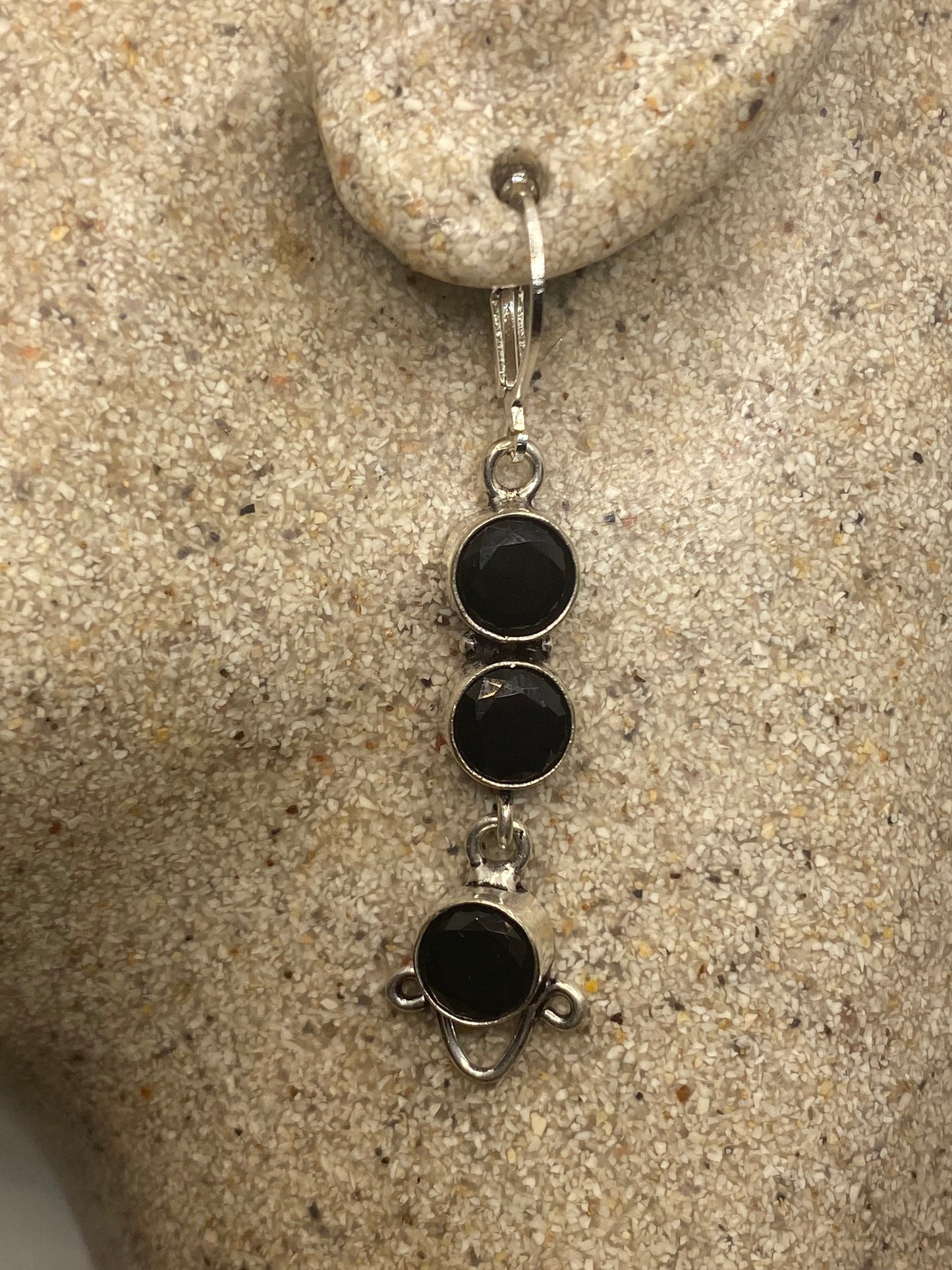 Vintage Black Onyx Earrings 925 Sterling Silver Deco Dangle Chandelier