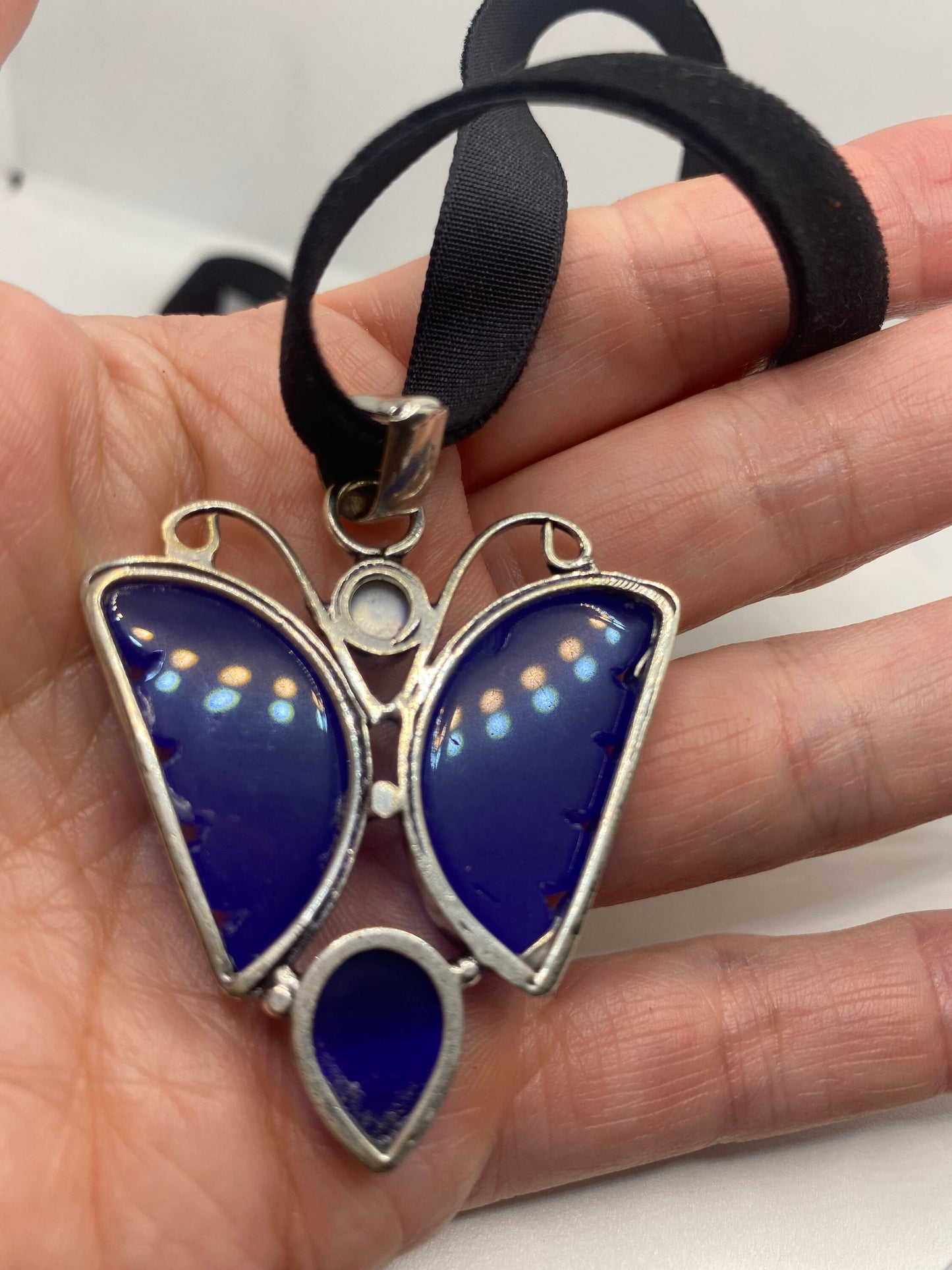 Vintage Blue Chalcedony Butterfly Choker Necklace