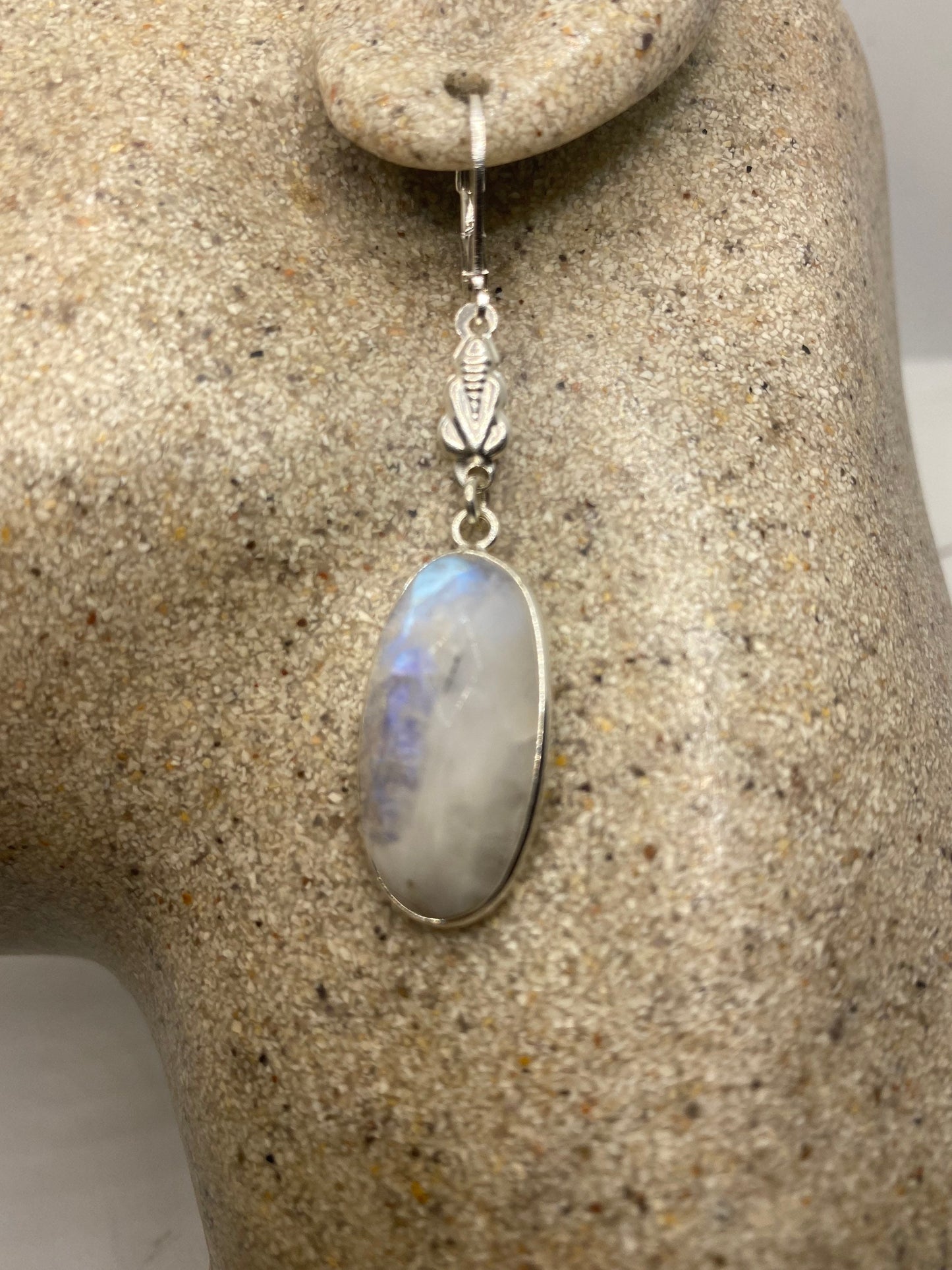 Vintage Rainbow Moonstone Sterling Silver Lever Back Dangle Earrings