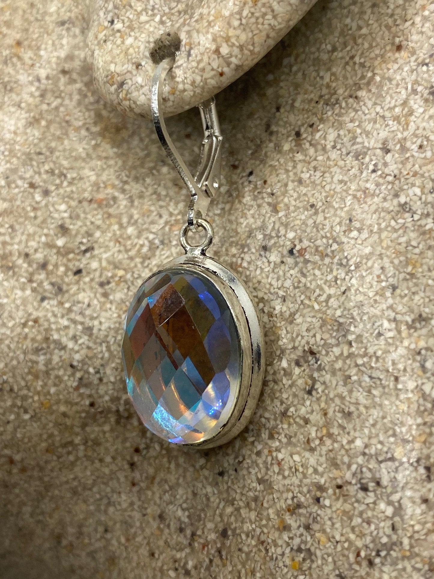 Vintage Opal Glass Silver Dangle Earrings Chandelier