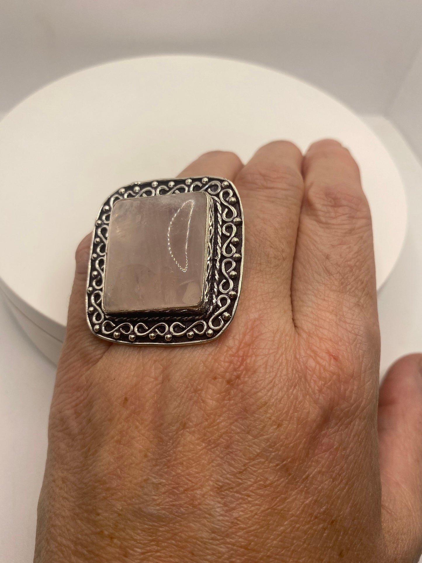 Vintage Genuine Rose Quartz Silver Ring