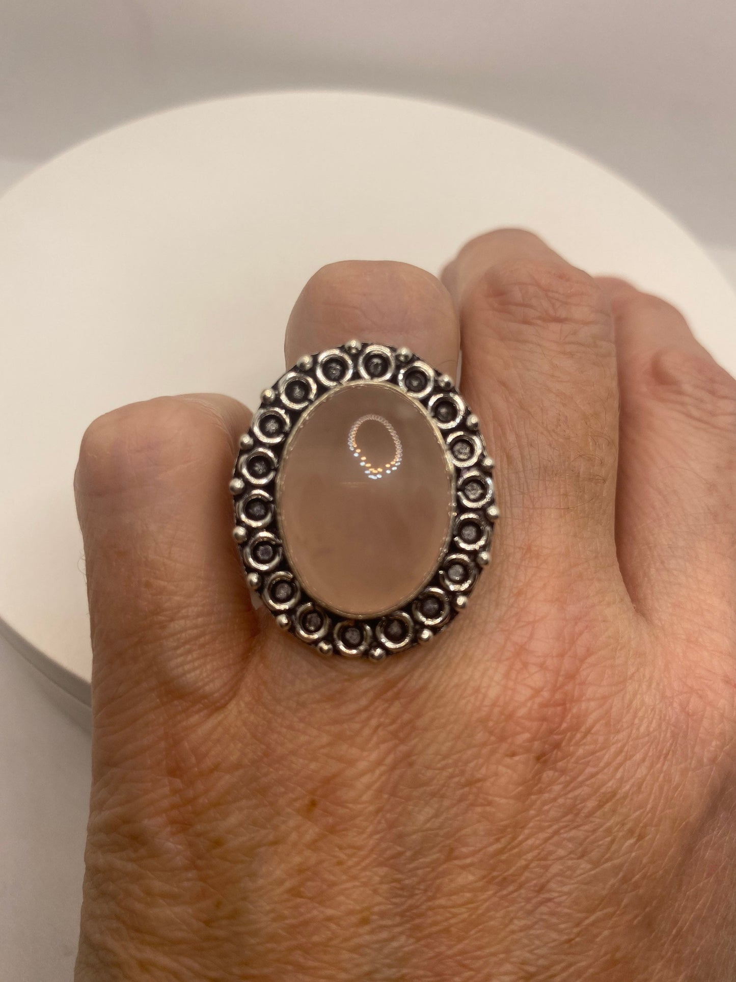 Vintage Genuine Rose Quartz Silver Ring