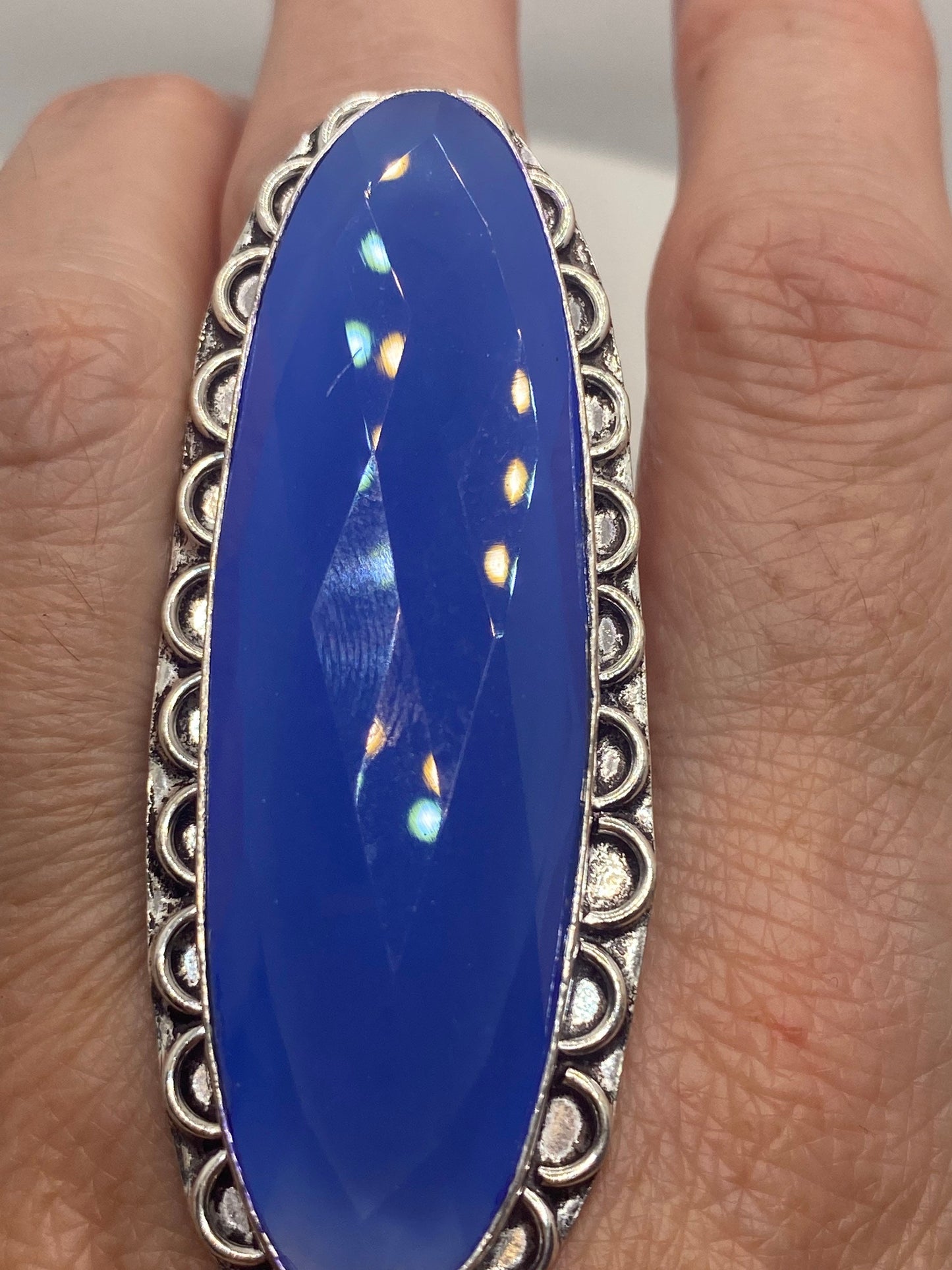 Vintage Blue Chalcedony Ring Size 8
