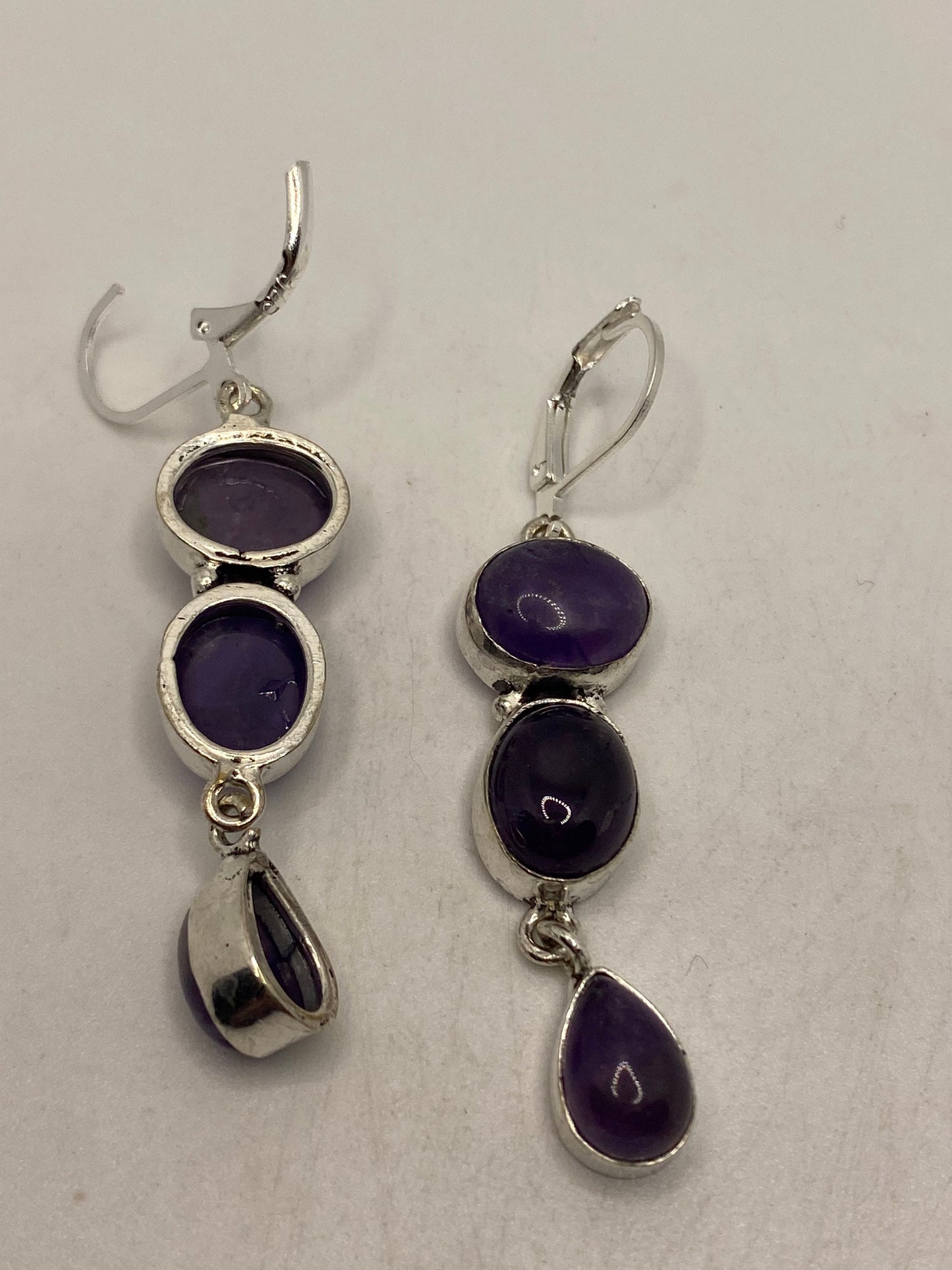 Vintage Purple Amethyst Earrings 925 Sterling Silver Leverback