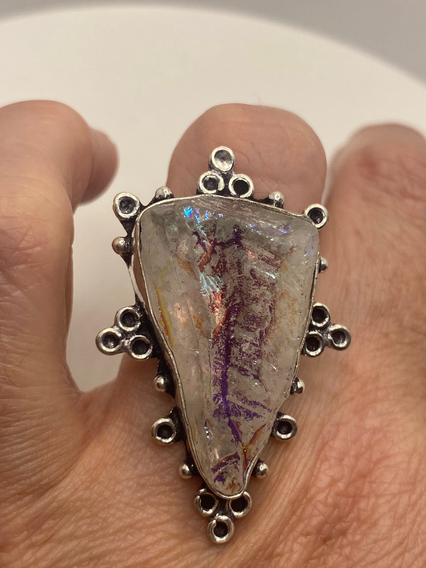 Vintage Mystic Clear Topaz Stone Silver Cocktail Statement Ring