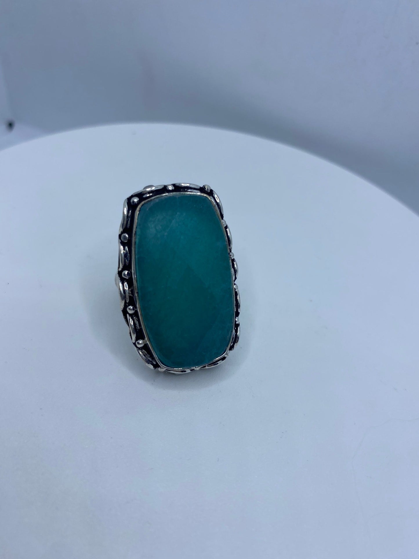 Vintage Raw Green Emerald White Bronze Silver Cocktail Ring Size 6.5