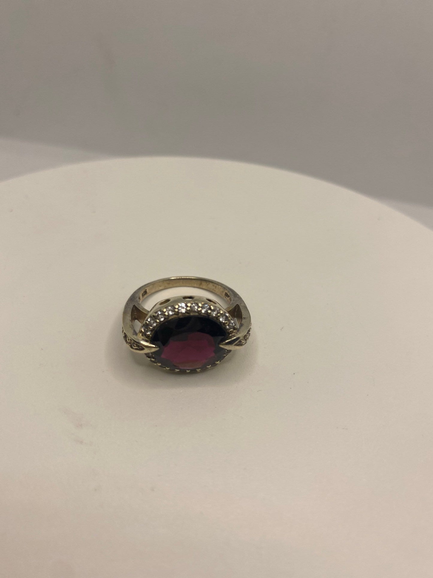Vintage Red Bohemian Garnet Ring 925 Sterling Silver Cocktail Statement