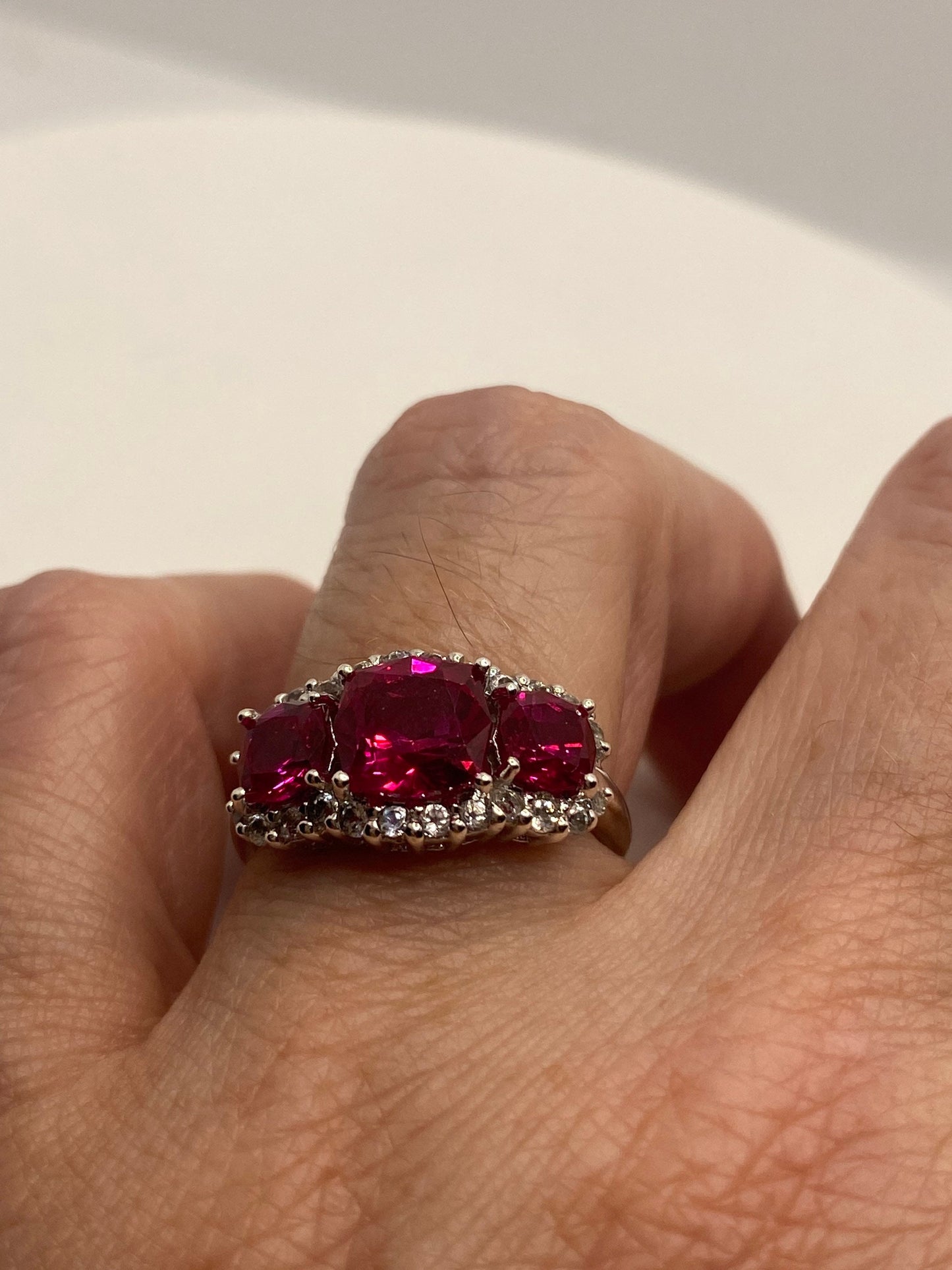 Vintage Pink Lab Ruby 925 Sterling Silver Band Ring