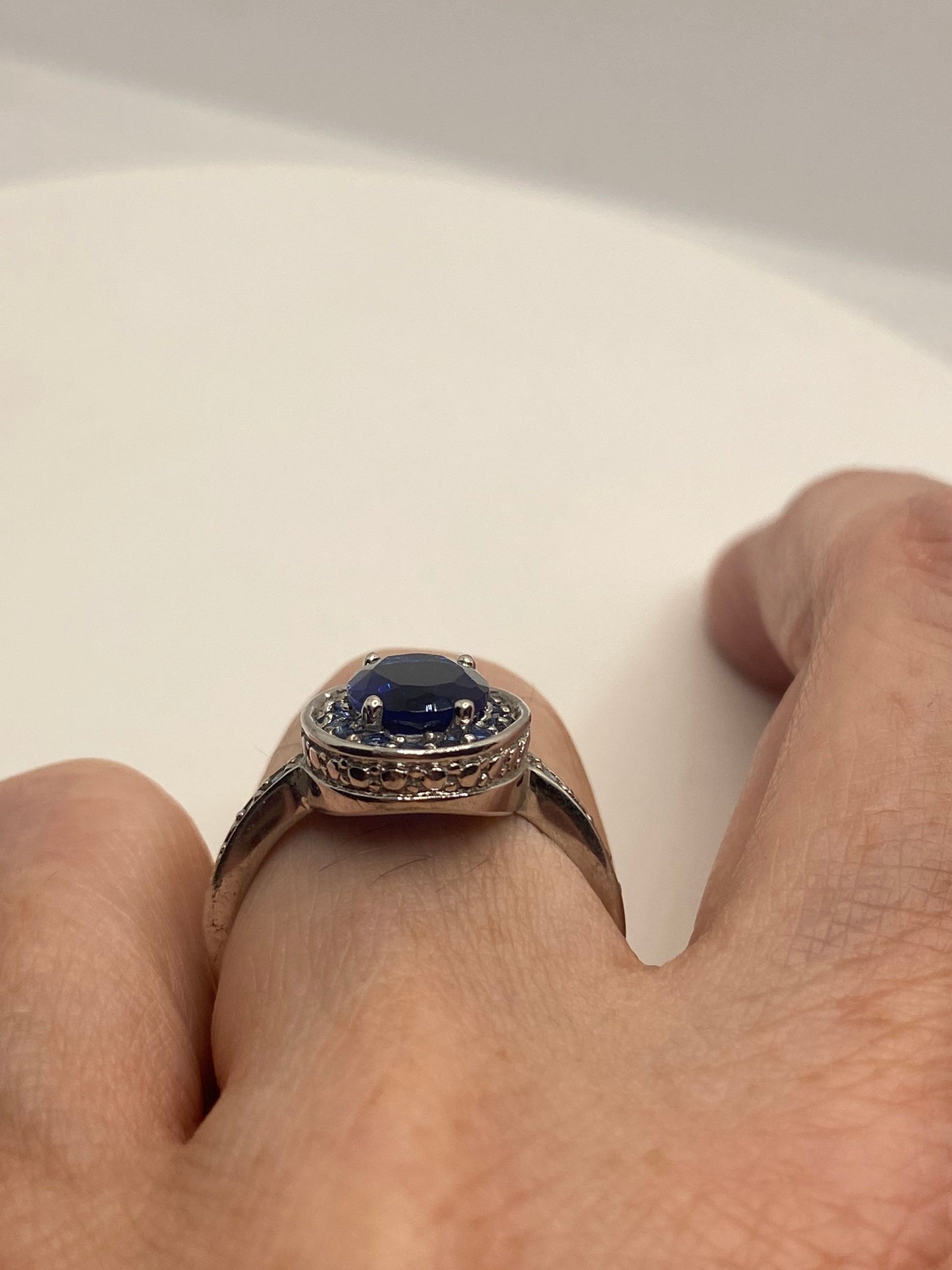 Vintage Blue Sapphire 925 Sterling Silver Ring Size 7