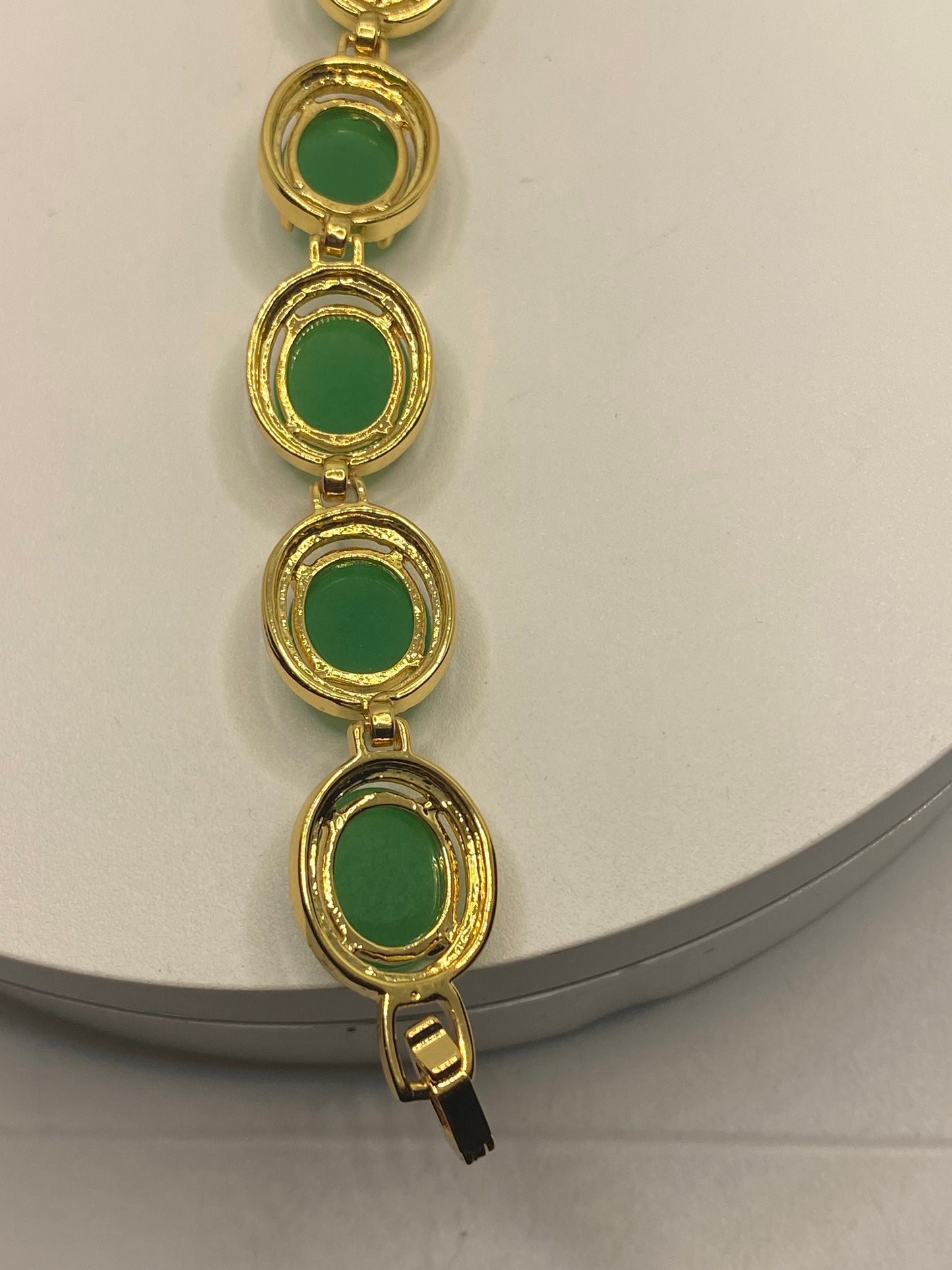 Vintage Green Jade Bracelet Golden Bronze