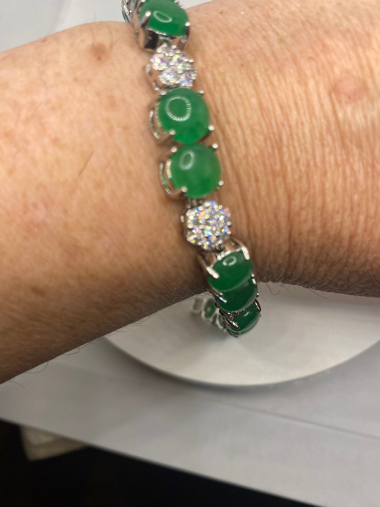 Vintage Green Jade Bracelet Silver Bronze