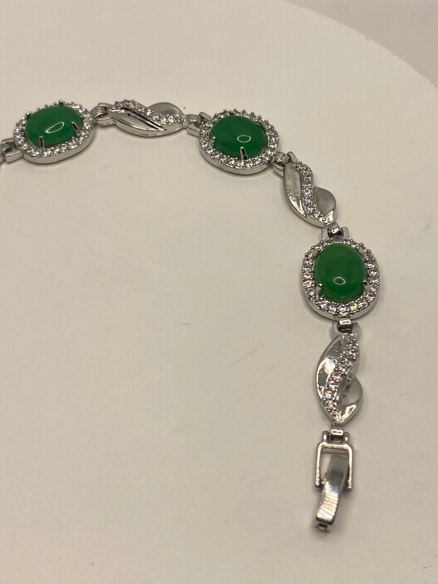 Vintage Green Jade Bracelet Silver Bronze
