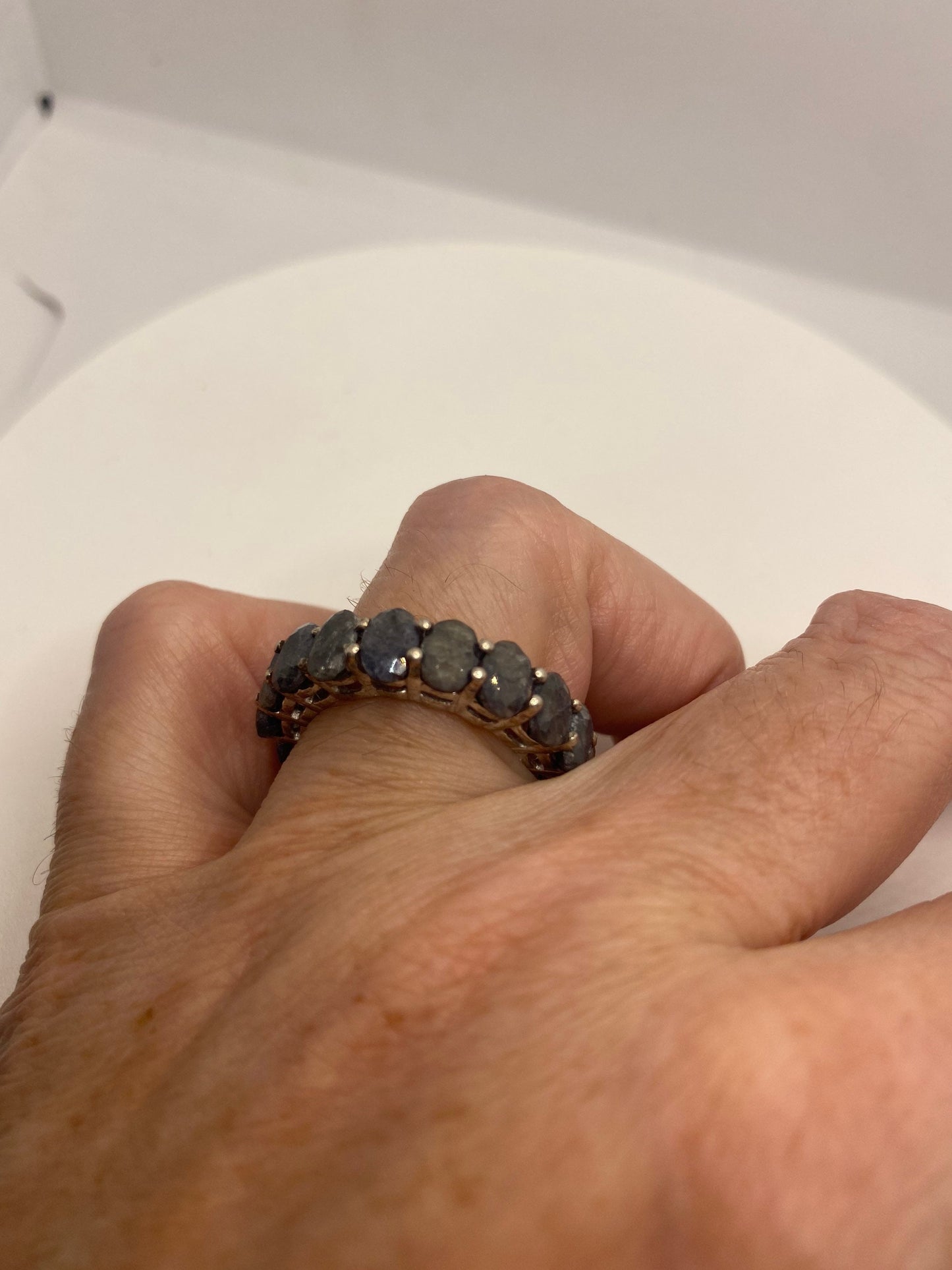 Vintage Blue Sapphire 925 Sterling Silver Ring Size 7