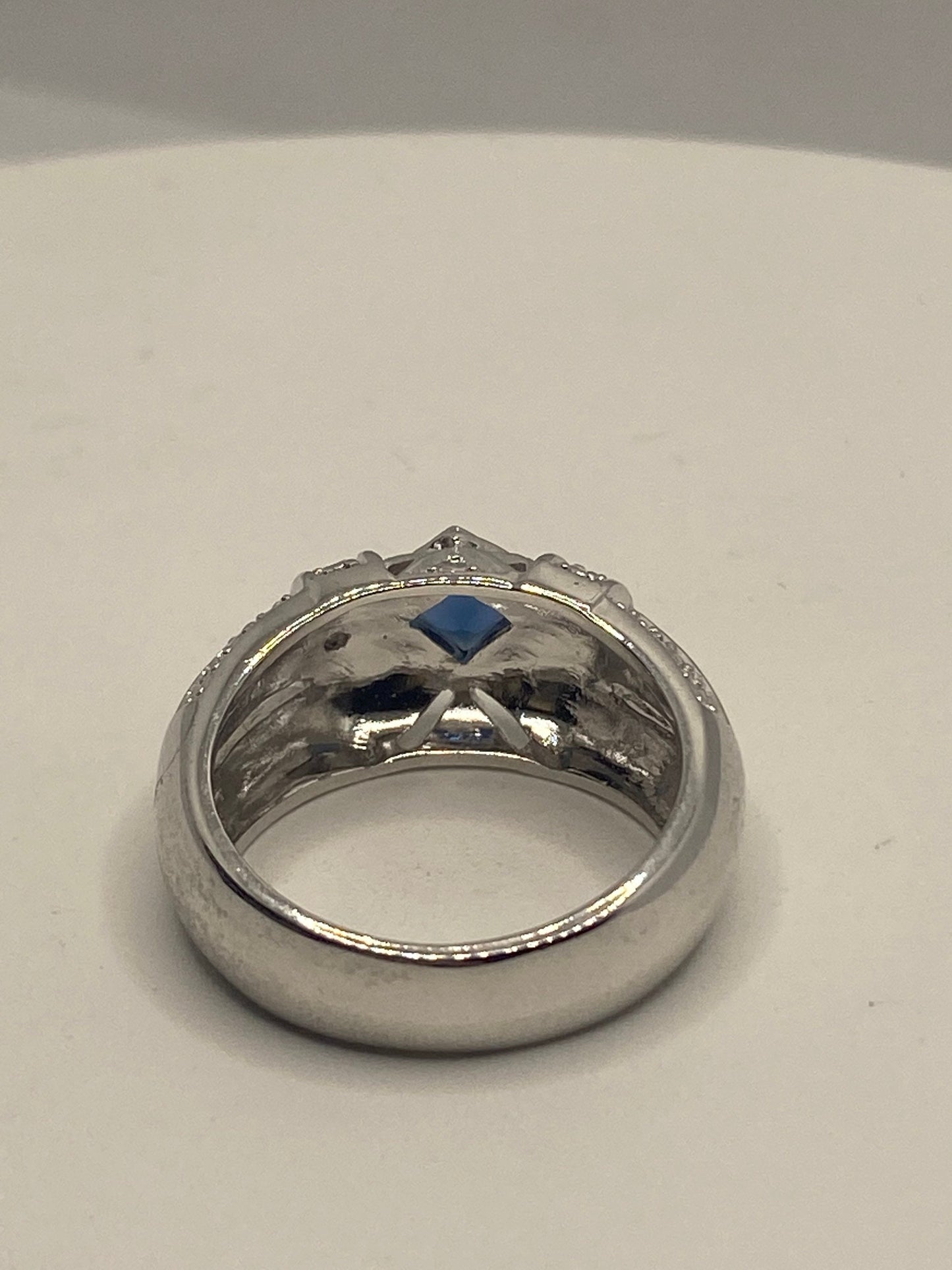 Vintage Blue Sapphire 925 Sterling Silver Ring Size 7