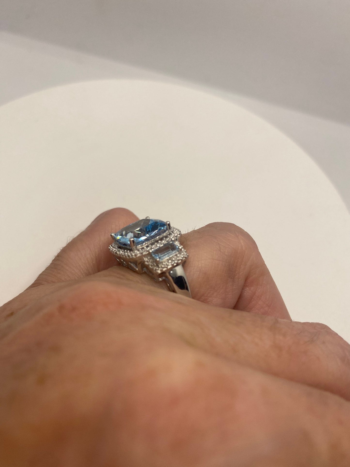 Vintage Genuine Blue Topaz 925 Sterling Silver Cocktail Ring Size 5