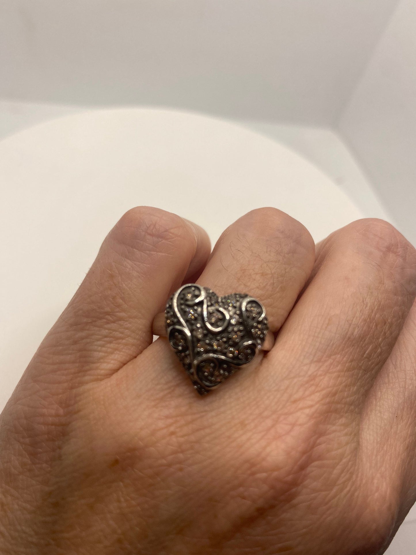Vintage Smoky Topaz Heart 925 Sterling Silver Ring Size 7