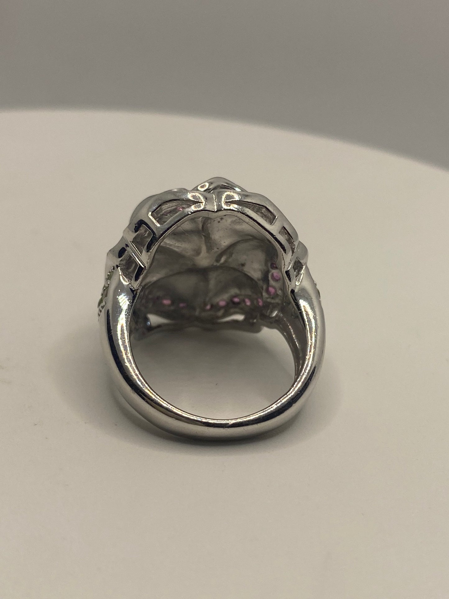 Vintage Amethyst Pink Toumaline 925 Sterling Silver Flower Cocktail Ring