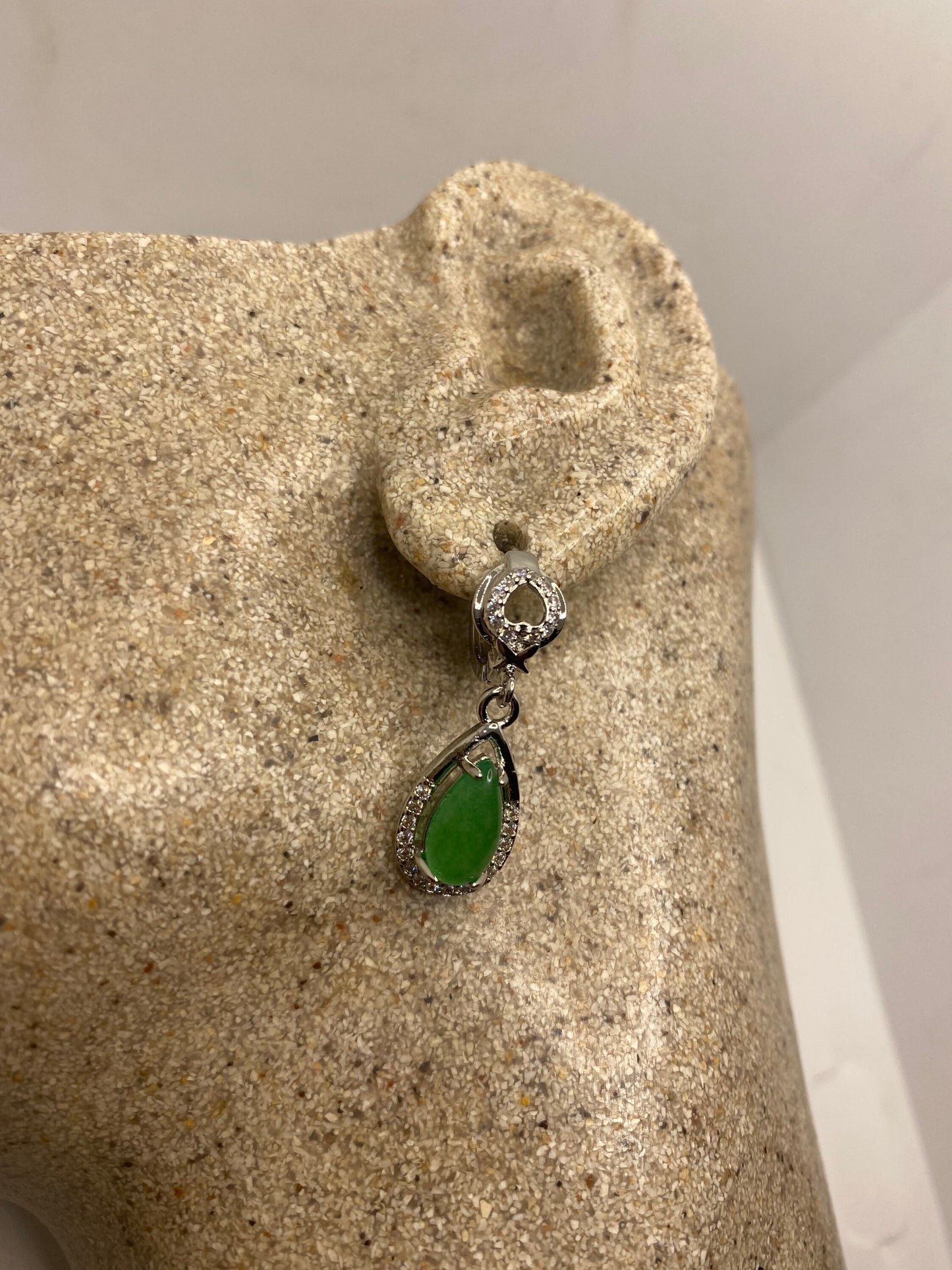 Vintage Green Jade Silver Bronze Earrings