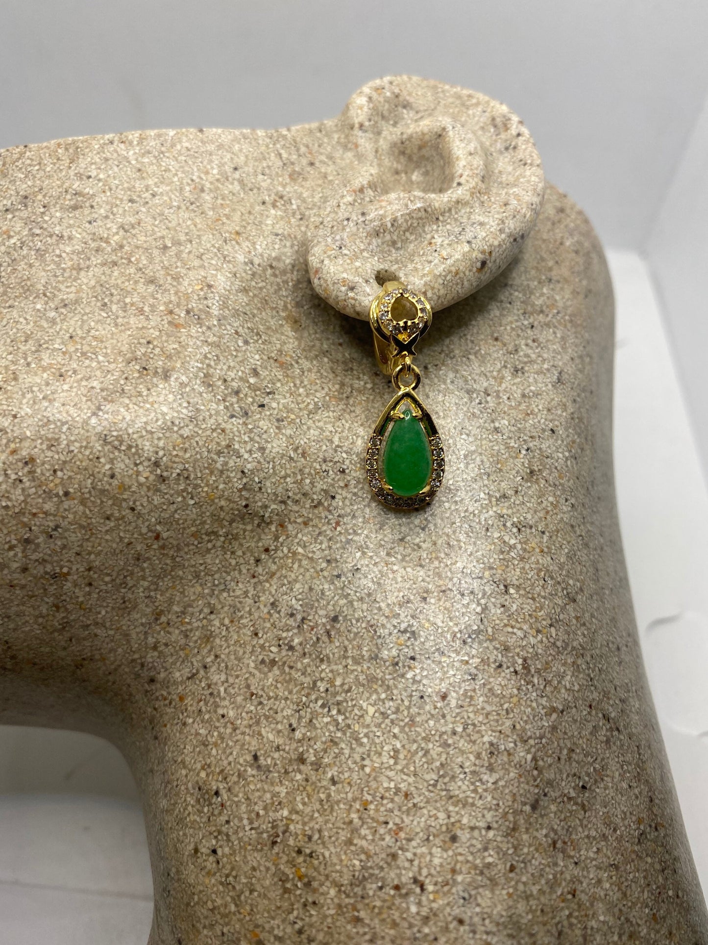 Vintage Green Jade Golden Bronze Earrings