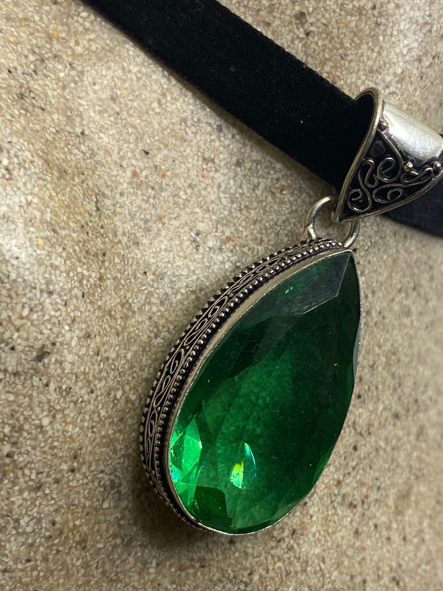 Antique Aqua Blue Volcanic Glass Choker Necklace