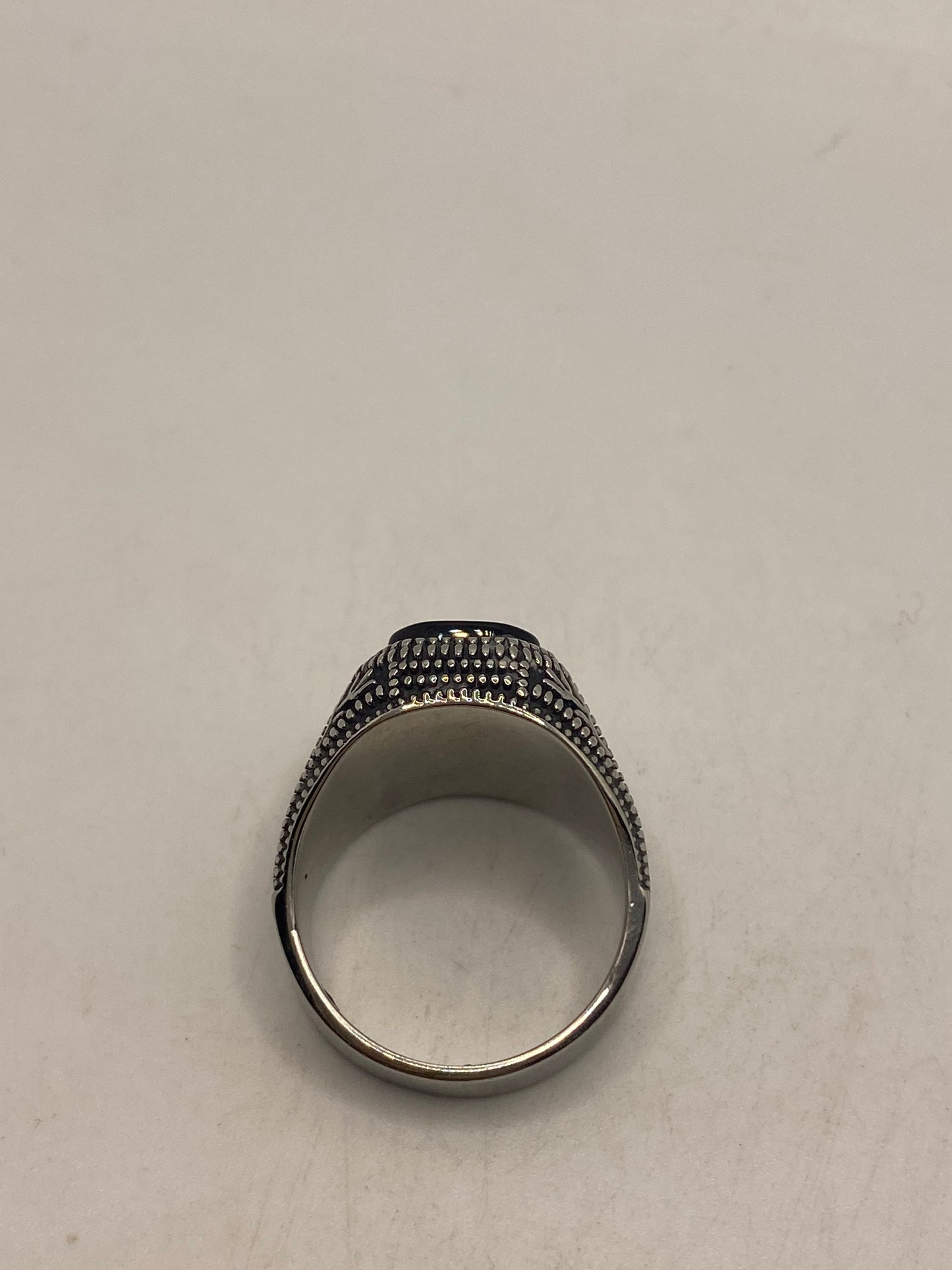Vintage Stainless Steel Black Onyx Ring Size 10