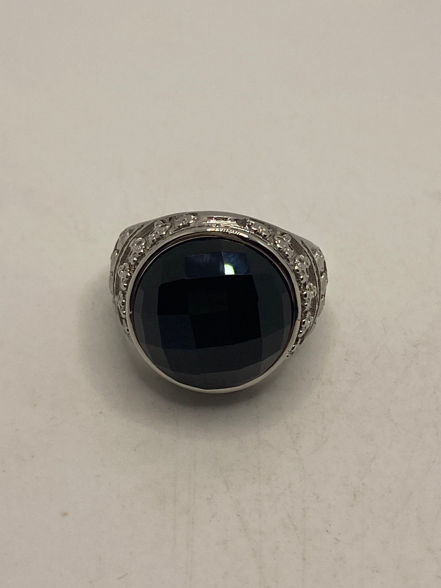 Vintage Stainless Steel Black Onyx Ring Size 10