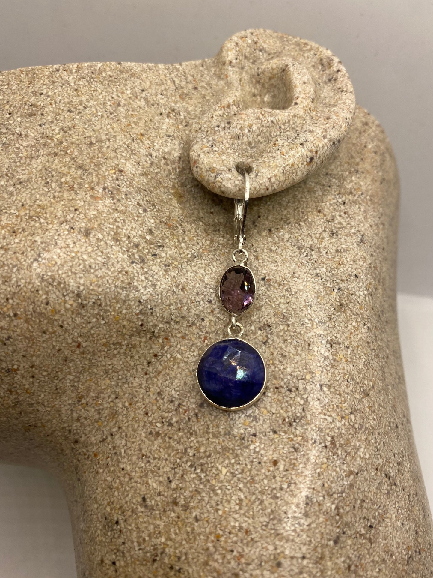 Vintage Blue Raw Sapphire Sterling Silver Lever Back Chandelier Earrings