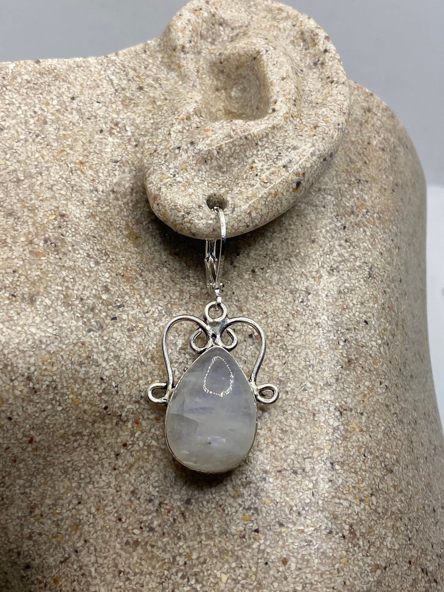 Vintage Rainbow Moonstone Sterling Silver Lever Back Dangle Earrings