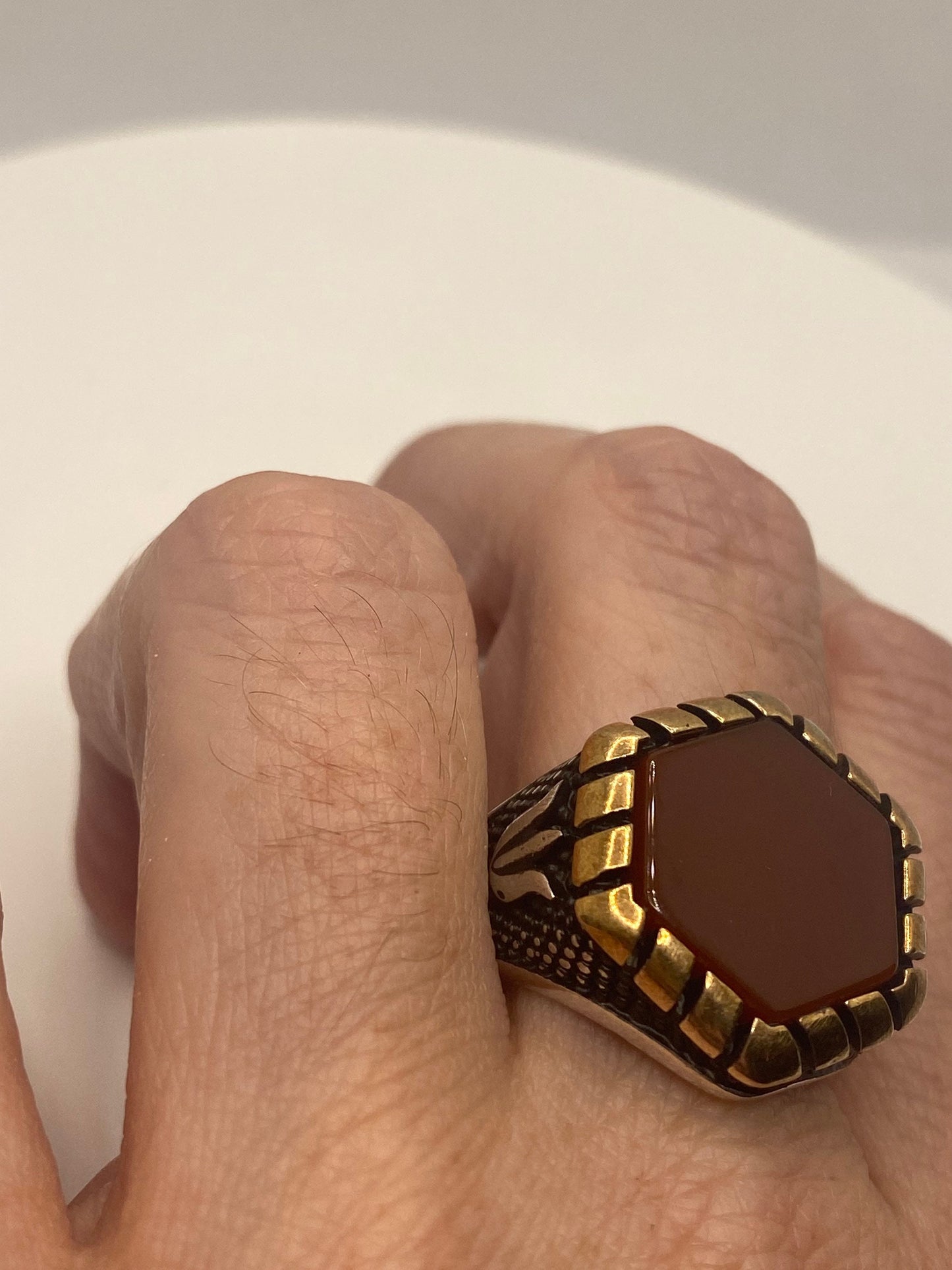 Vintage Sterling Silver Red Carnilian Mens Ring