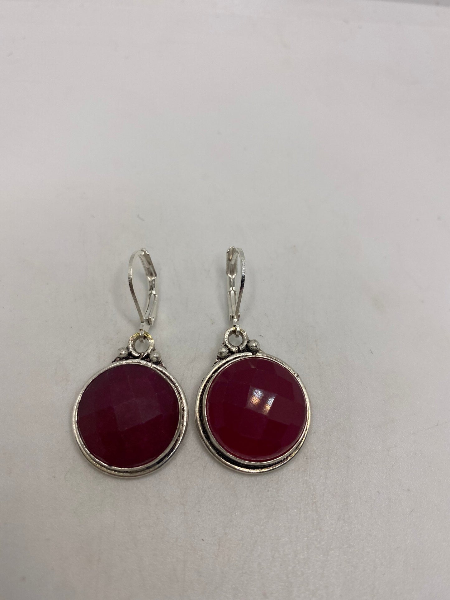 Vintage Raw Ruby LeverBack 925 Sterling Silver Earrings