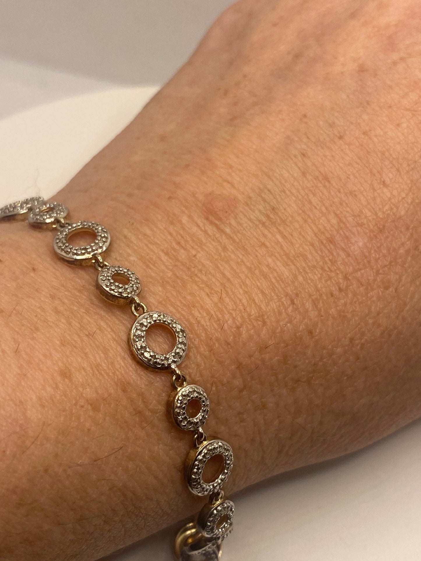 Vintage Diamond Charm Bracelet Golden 925 Sterling Silver