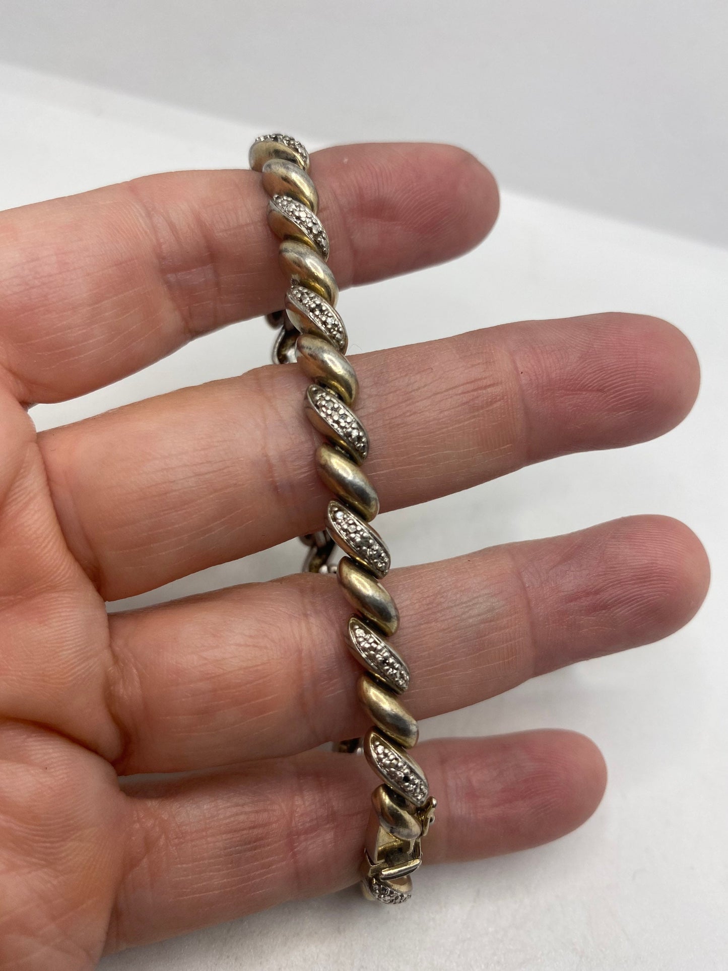 Vintage Diamond Charm Bracelet Golden 925 Sterling Silver