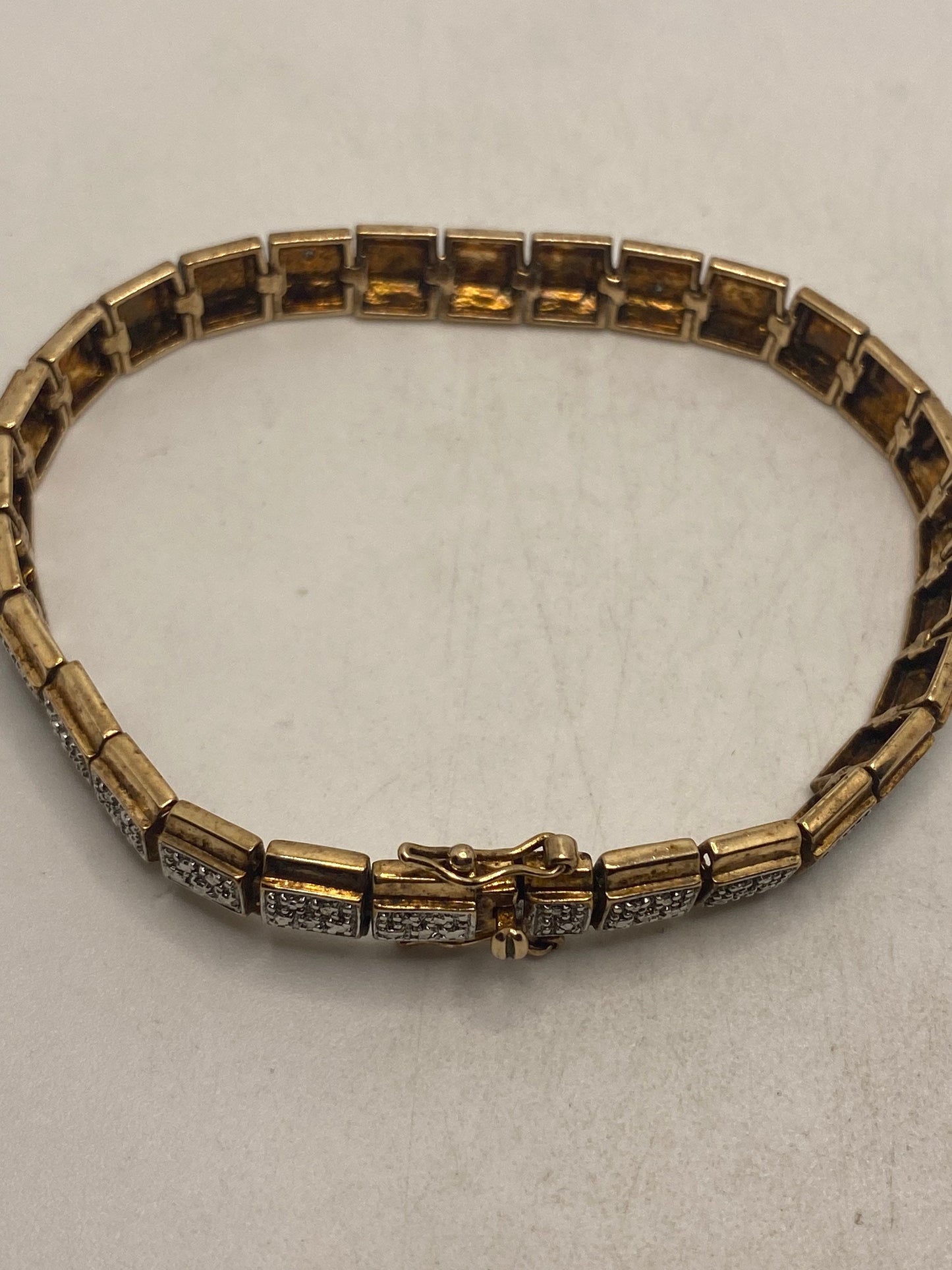 Vintage Diamond Bracelet Golden 925 Sterling Silver
