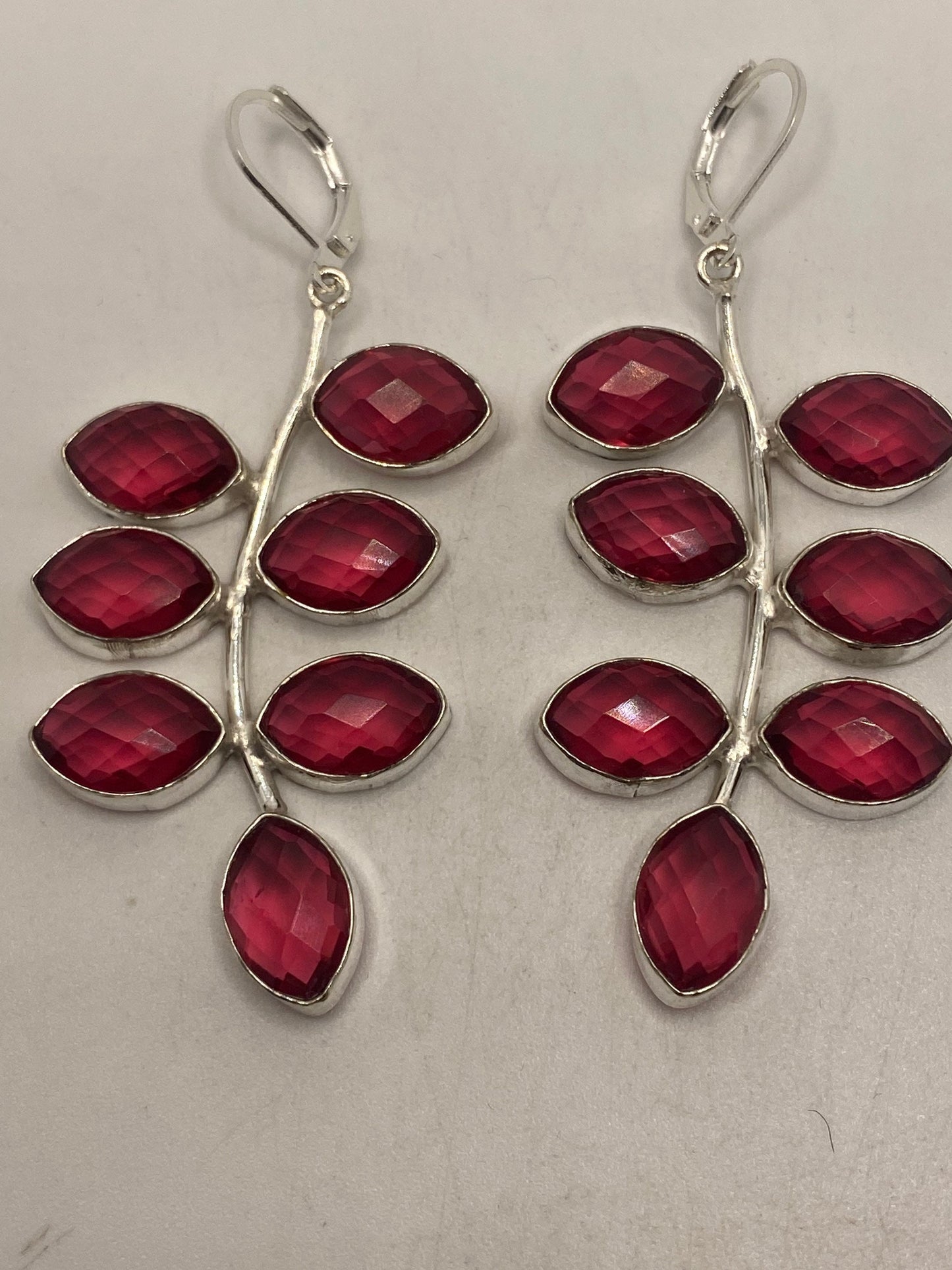 Vintage Red Ruby Glass Earrings 925 Sterling Silver Leverback