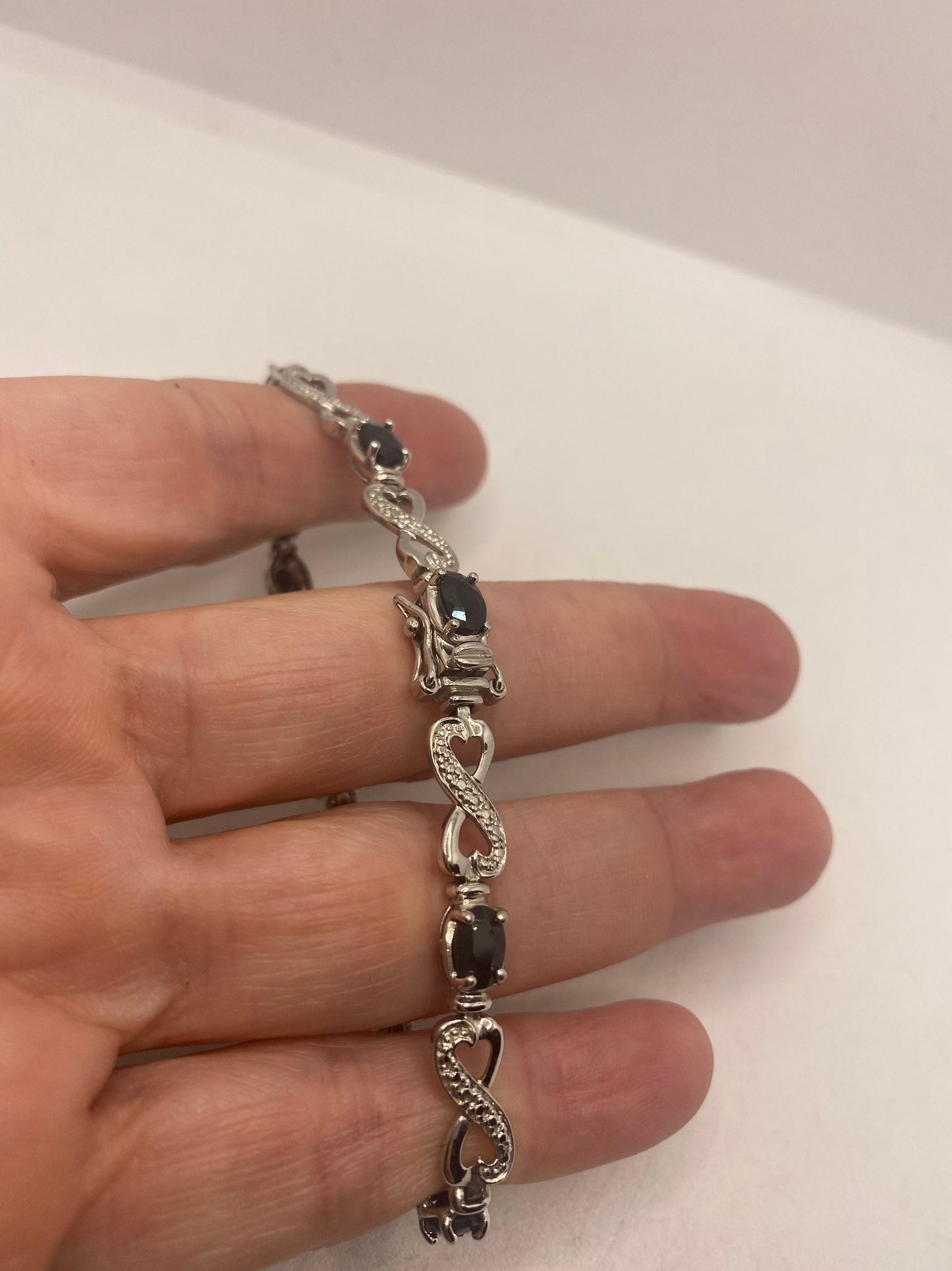 Vintage Sapphire Diamond Bracelet 925 Sterling Silver