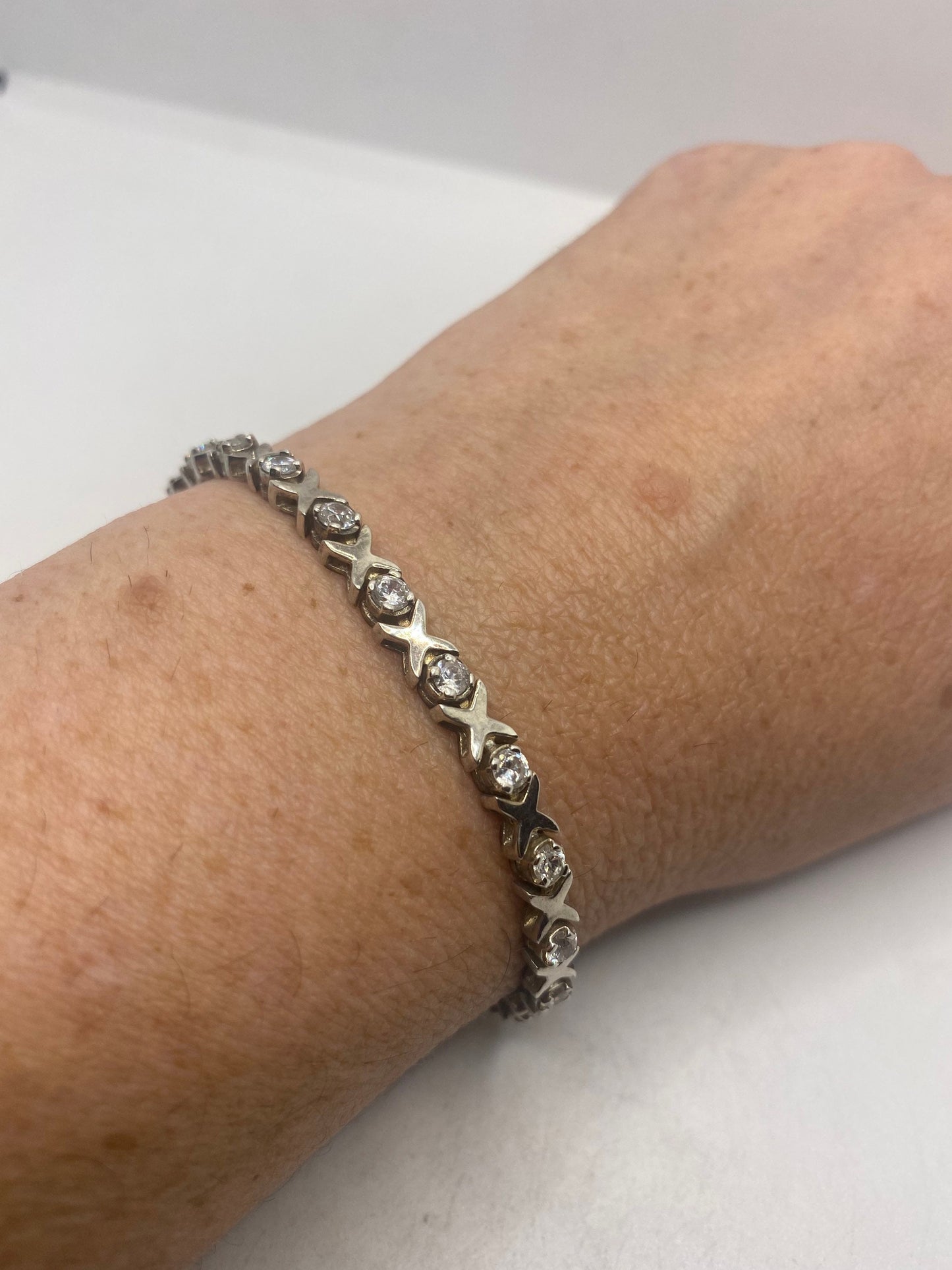 Vintage White Sapphire Bracelet 925 Sterling Silver Tennis