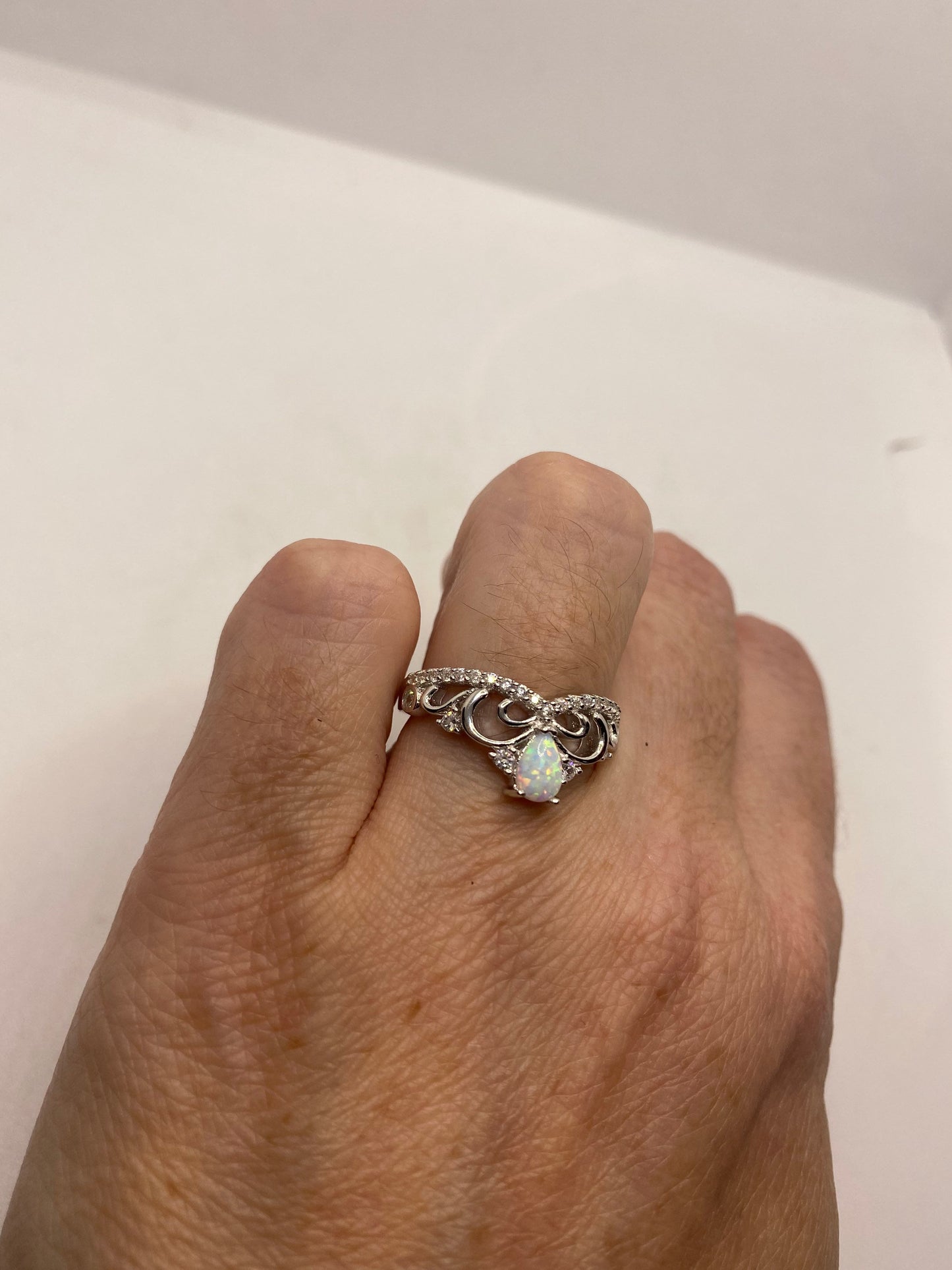 Vintage Ethiopian Fire Opal Band 925 Sterling Silver Crown Ring