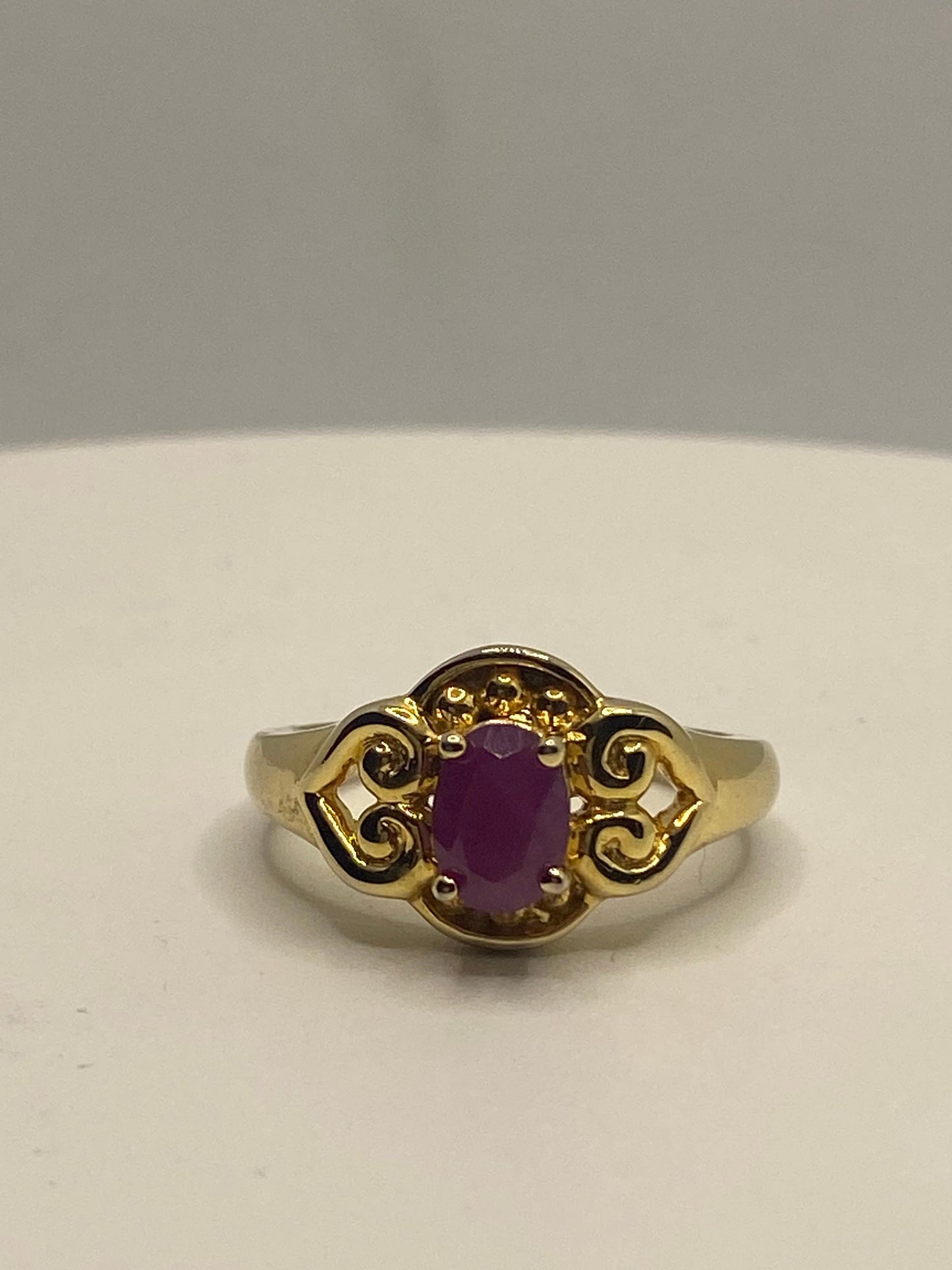 Vintage Pink Ruby Golden 925 Sterling Silver Band Ring