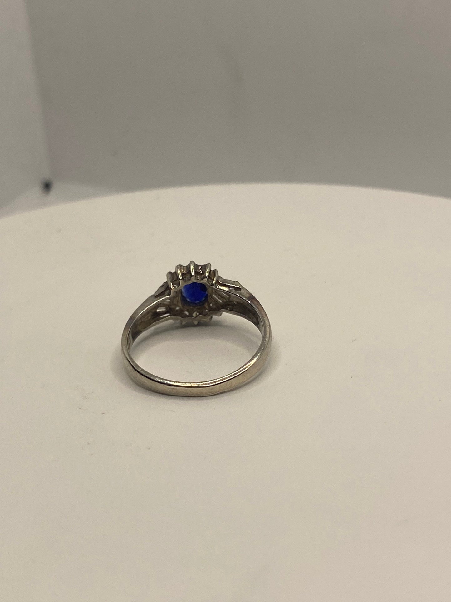 Vintage Blue Sapphire and White Sapphire 925 Sterling Silver Ring