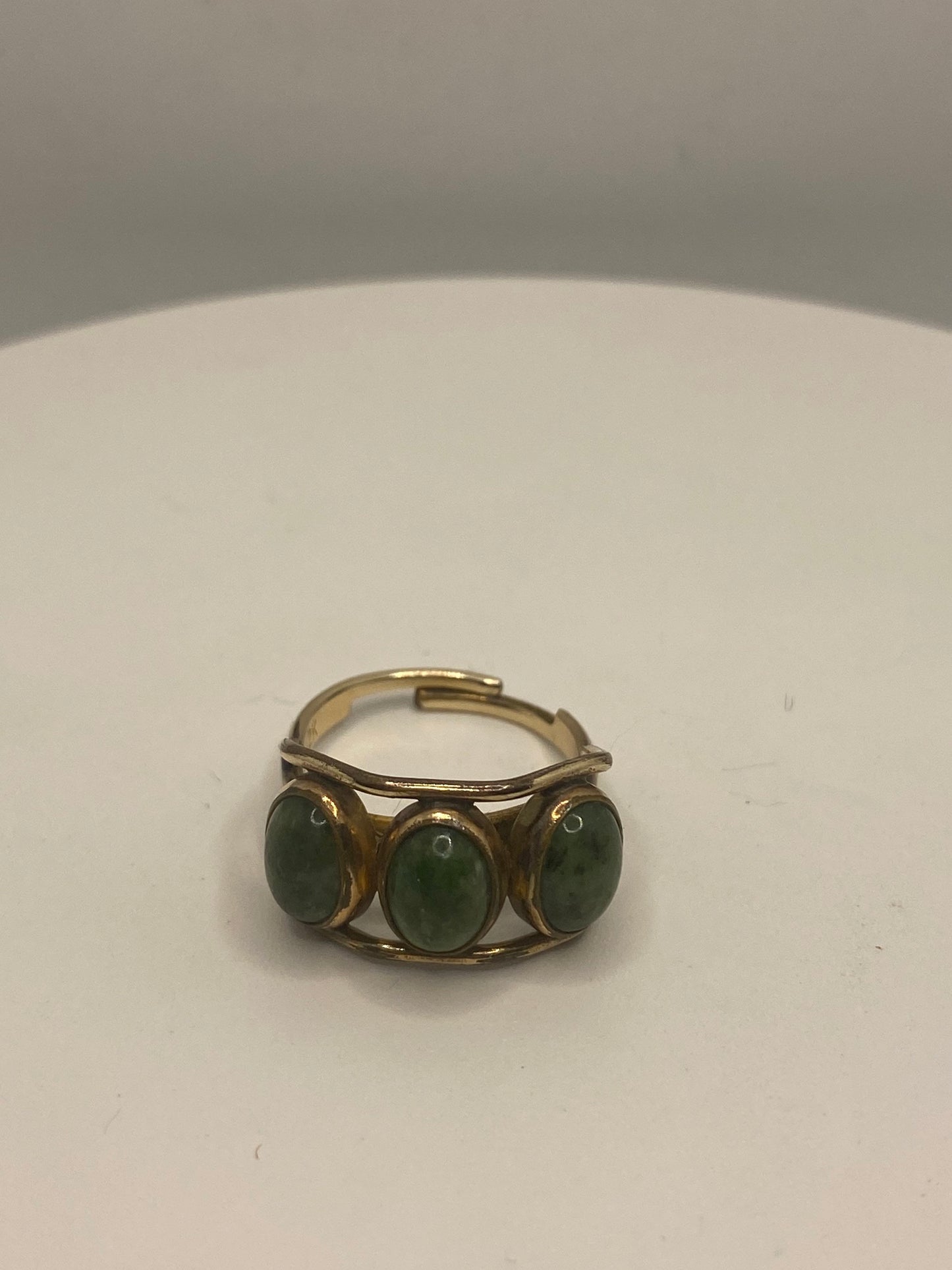Vintage Lucky Green Nephrite Jade Ring Gold Filled